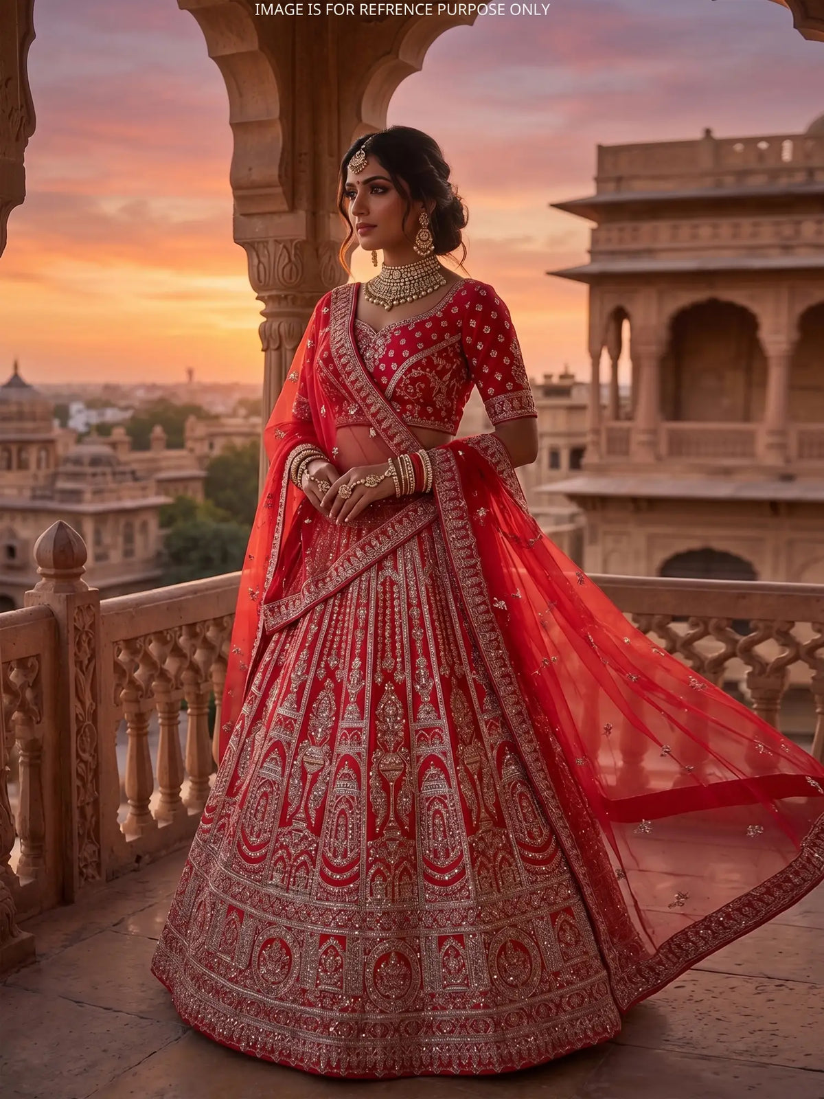 Choose Red Silk Unstitched Bridal Lehenga Choli with Peacock Embroidery