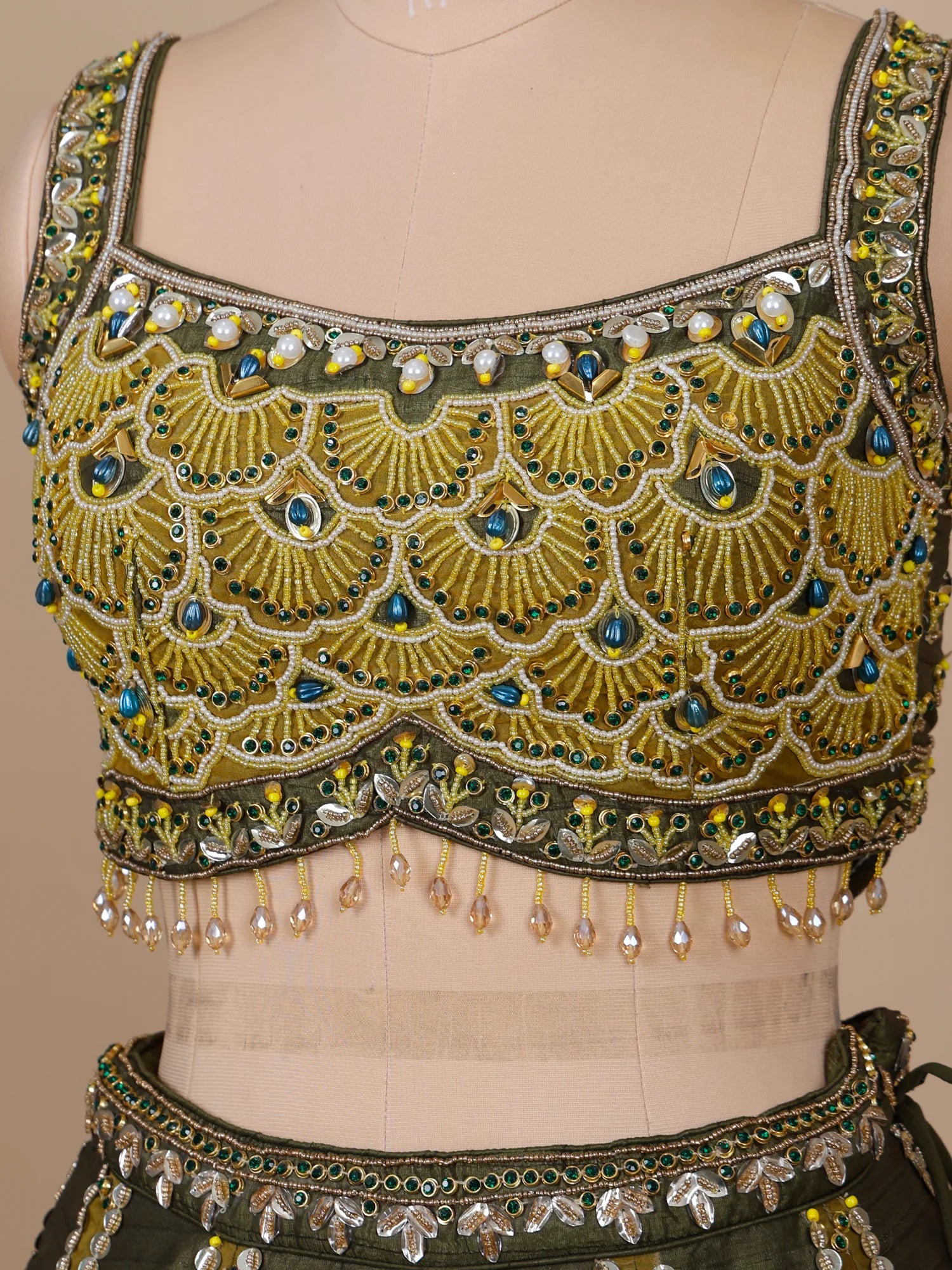 Designer Olive Green Silk traditional lehenga for women