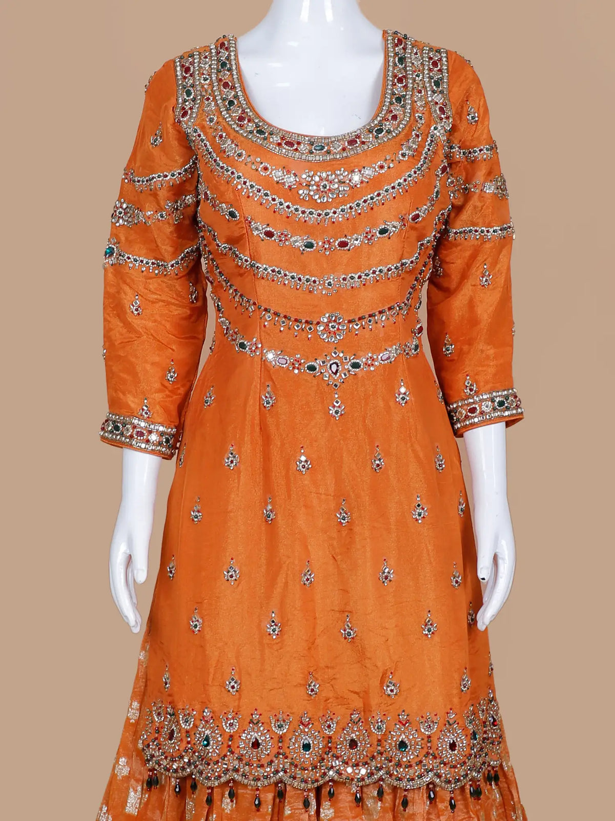 Rust Orange Banarasi Silk Shimmer Palazzo Set with Crystal Stone Detailing