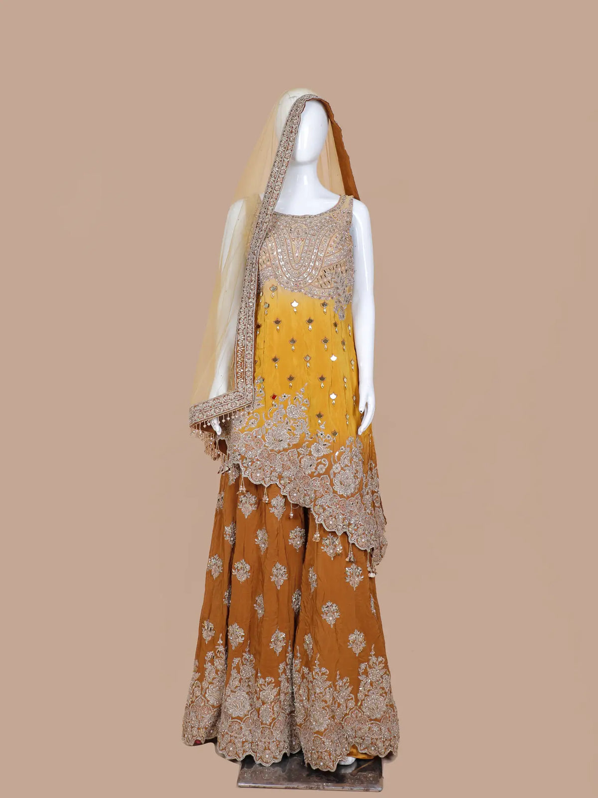 Dual Shade Silk Palazzo Suit with Mirror Crystal Designer Accents