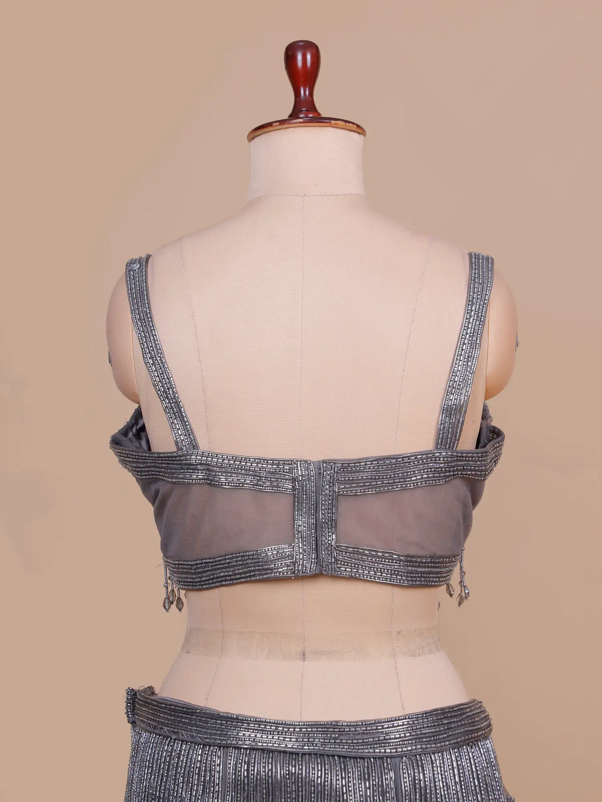 Dark Grey Net Drape Designer Mermaid Lehenga with Diamond Work