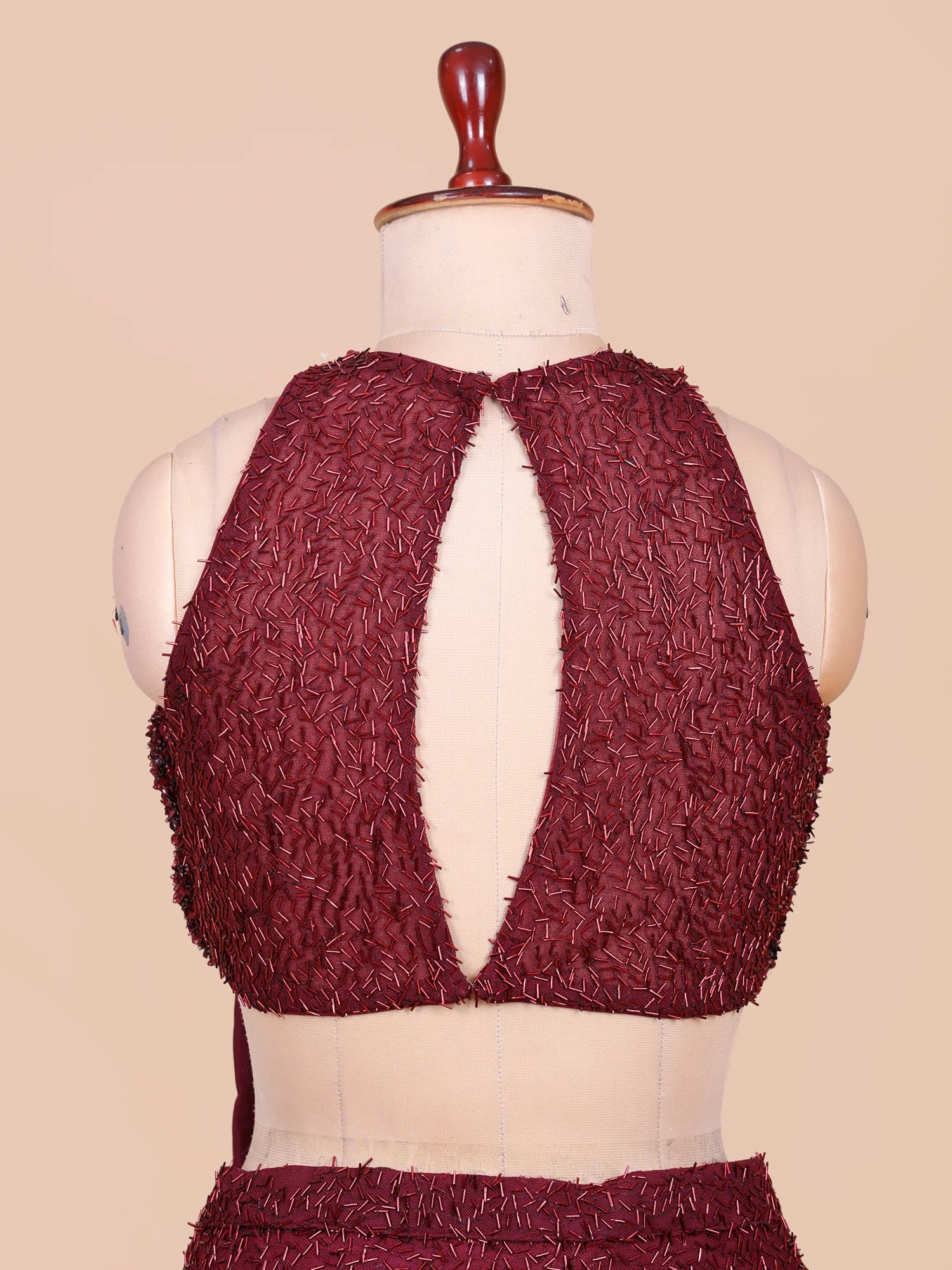 Maroon Designer Pre-Drape Saree Defined By Cut Dana Moti Work