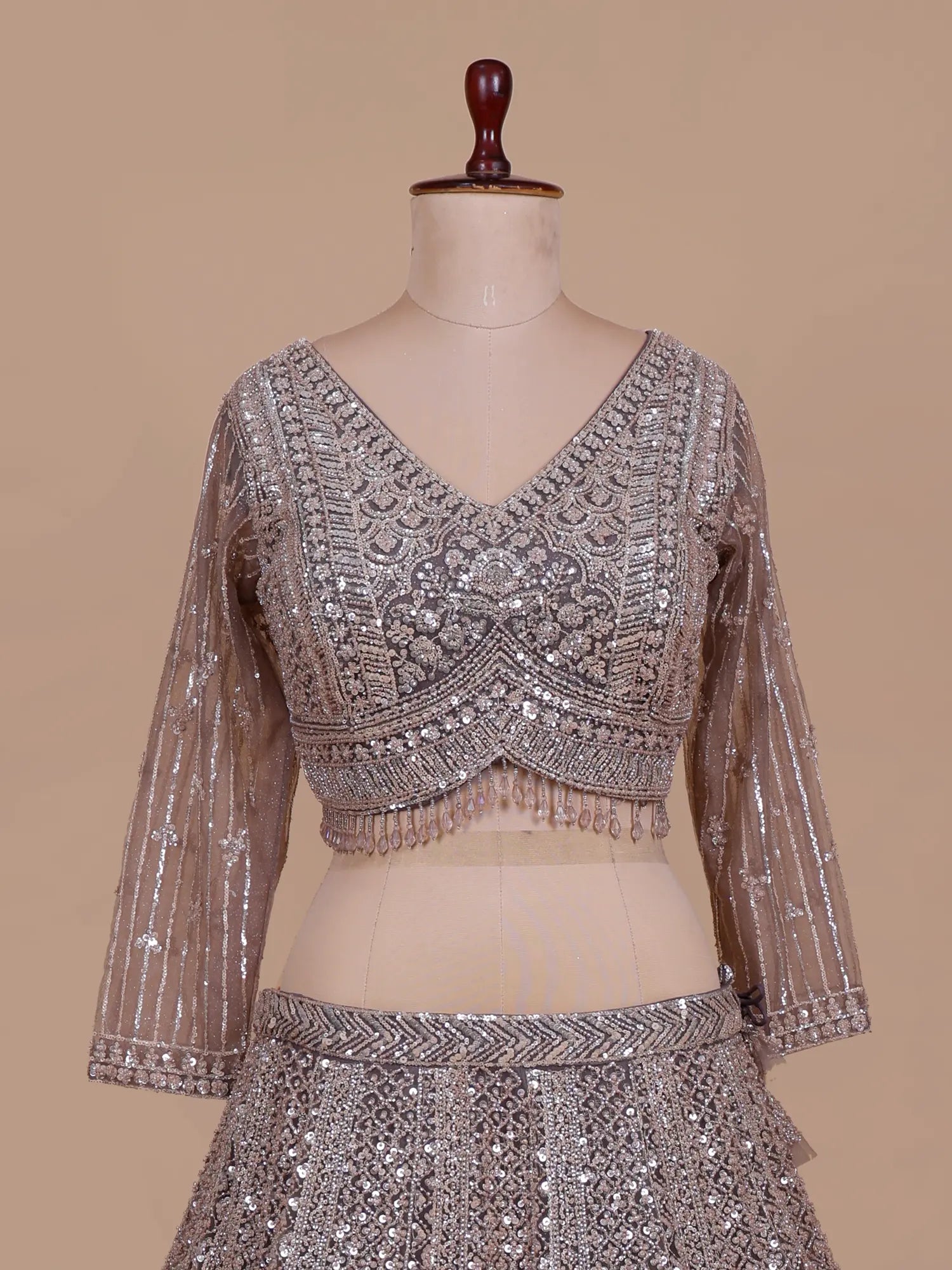 Metallic Taupe Elegant Designer Lehenga With Premium Finish