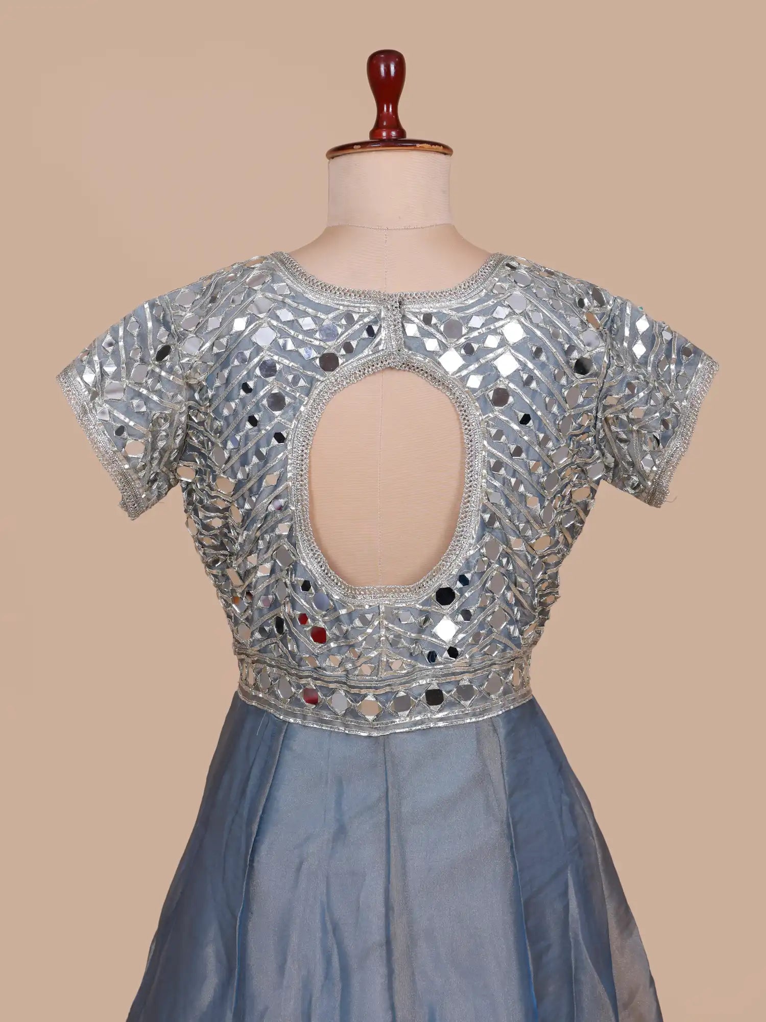 Mint Blue Designer Anarkali Gown With Statement Mirror Gota Work