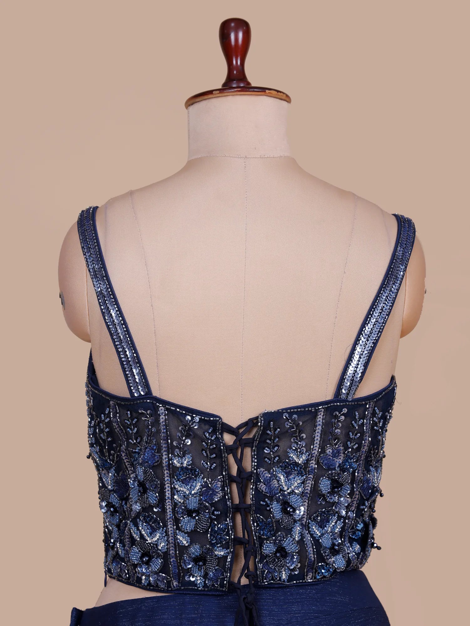 Explore Navy Blue Imported Pre-Stitched Saree With Exquisite Cut Dana Stonework