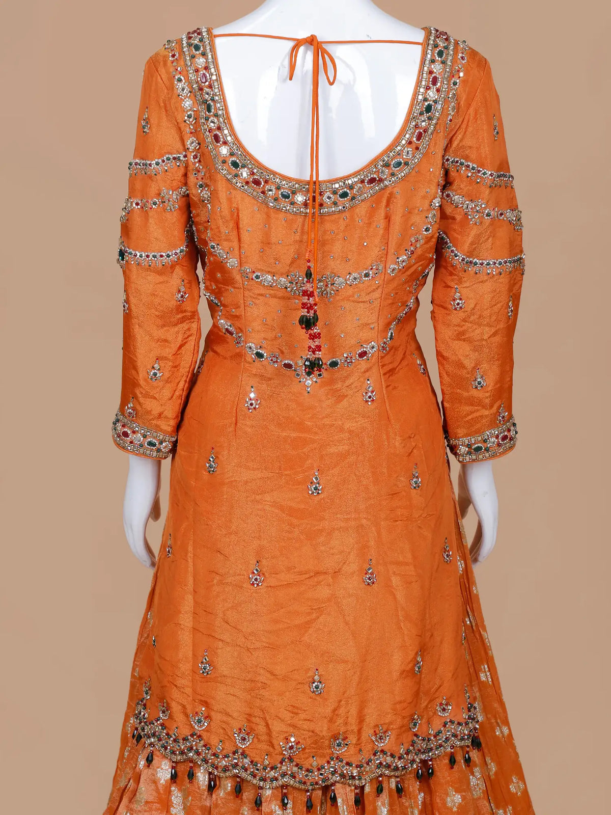 Rust Orange Banarasi Silk Shimmer Palazzo Set with Crystal Stone Detailing