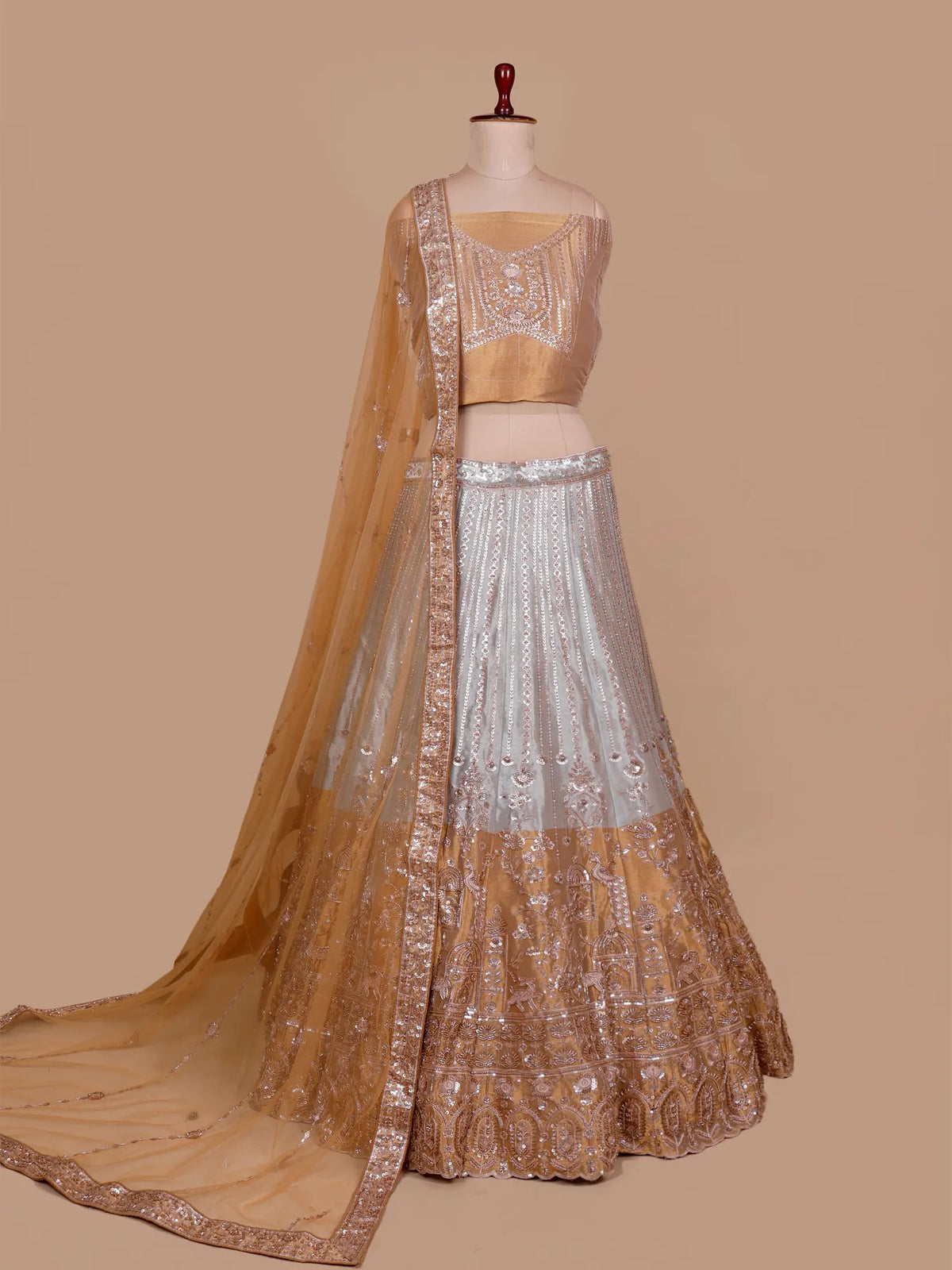 Luxe Contrast Dual Tone Silk Unstitched Lehenga With Threadwork