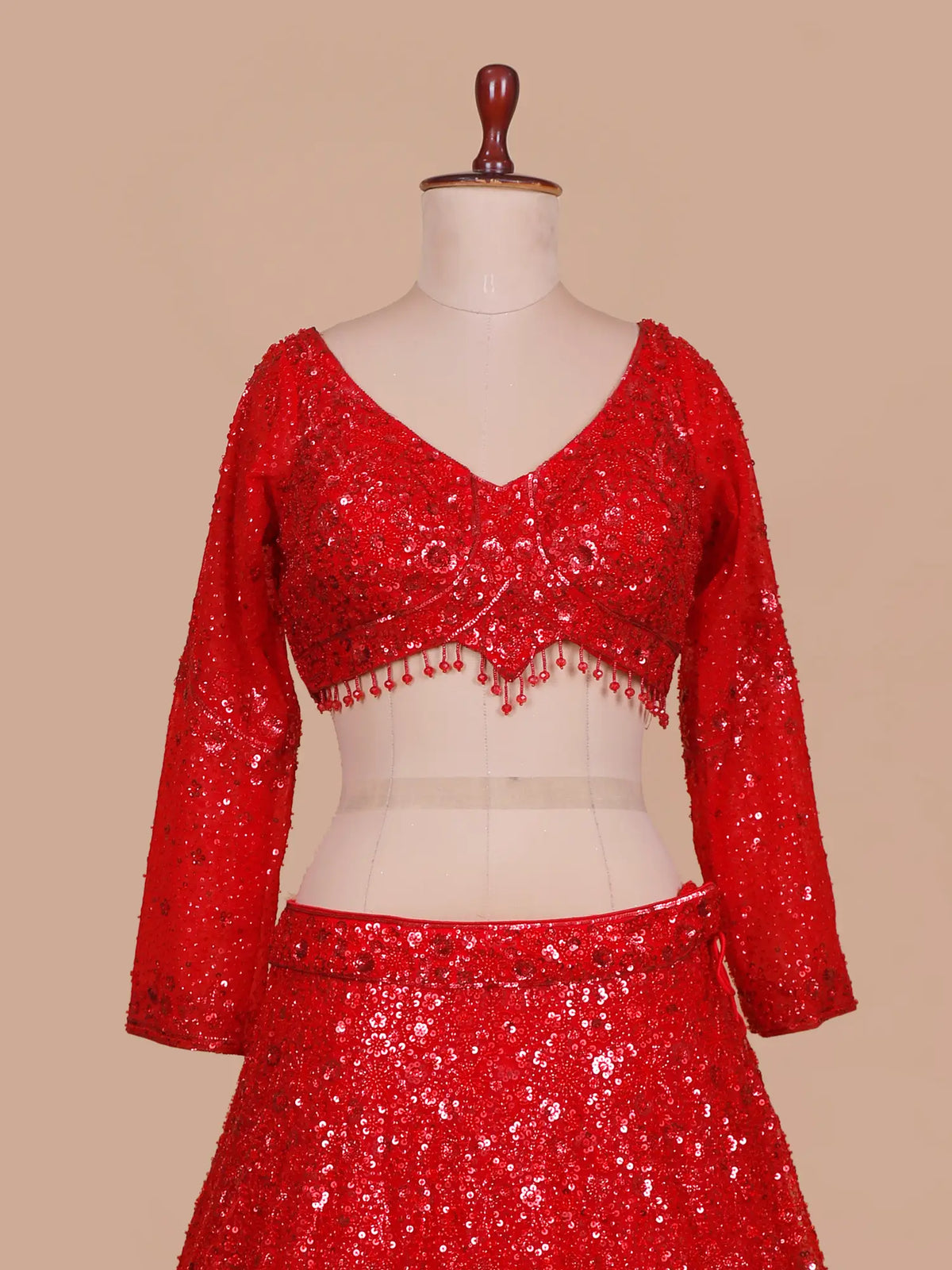 Red Net Glamour Designer Lehenga With Intricate Beads Sequin Embellishment
