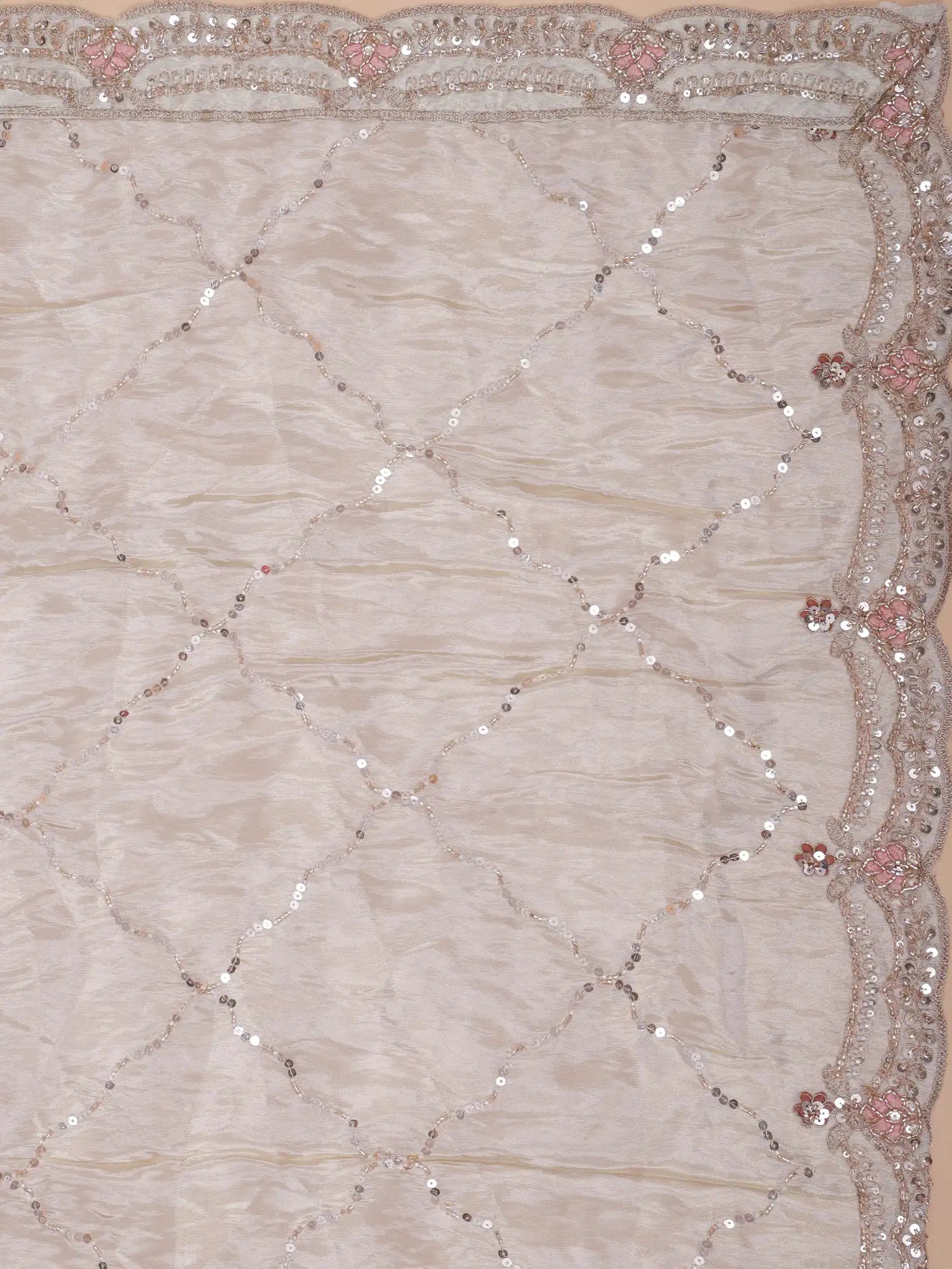 Discover Cream Readymade Organza Lehenga Choli Online With Moti Detailing