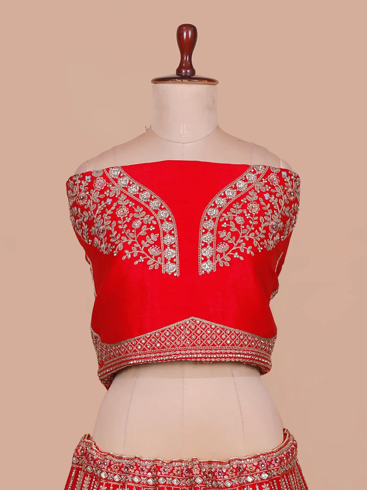 Buy Red Silk Bridal Lehenga with Elephant Peacock Embroidery