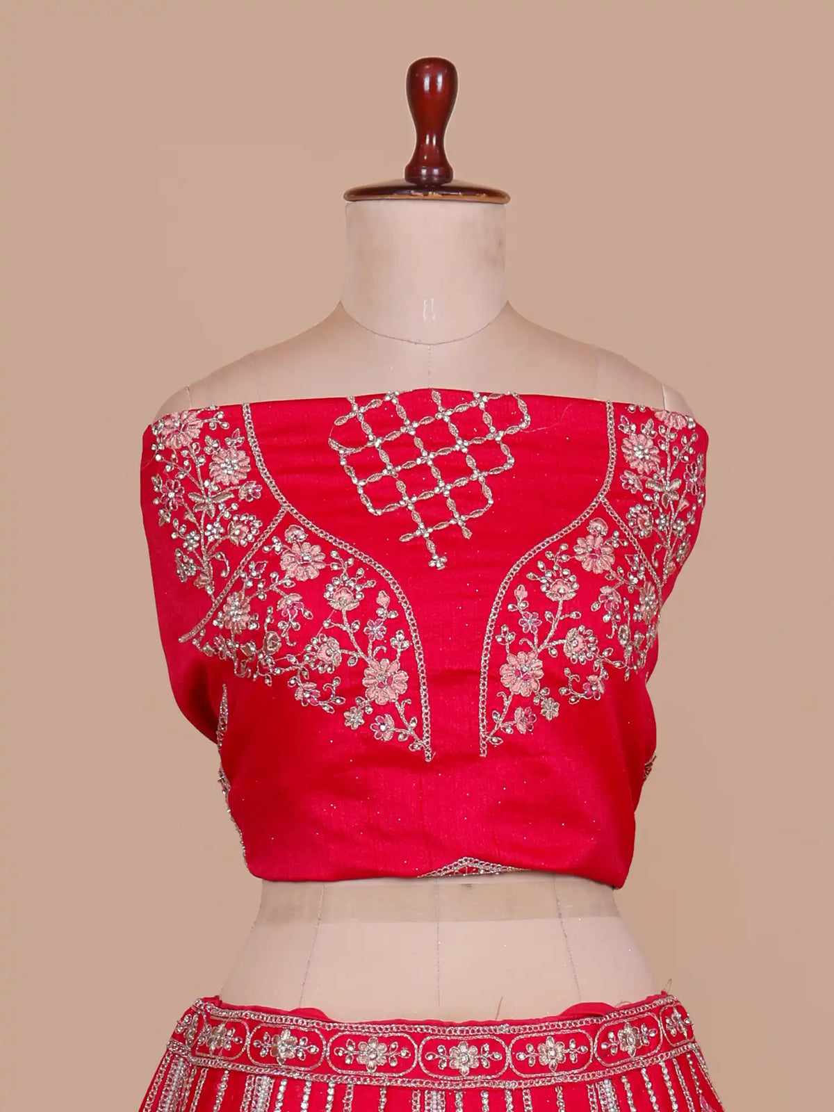 Bridal Majesty Red Unstitched Silk Lehenga With Elephant Figure Embroidery