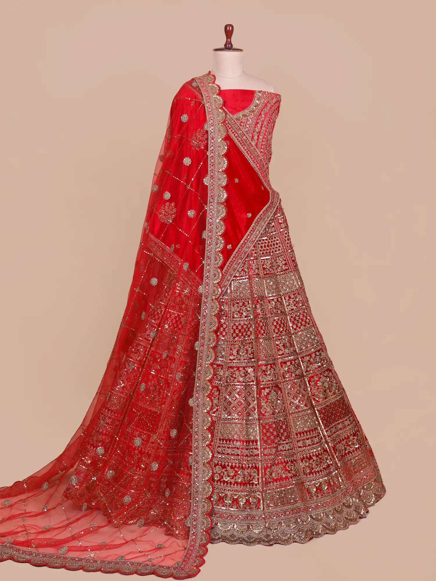 Exclusive Red Velvet Unstitched Bridal Lehenga For Grand Wedding Celebrations