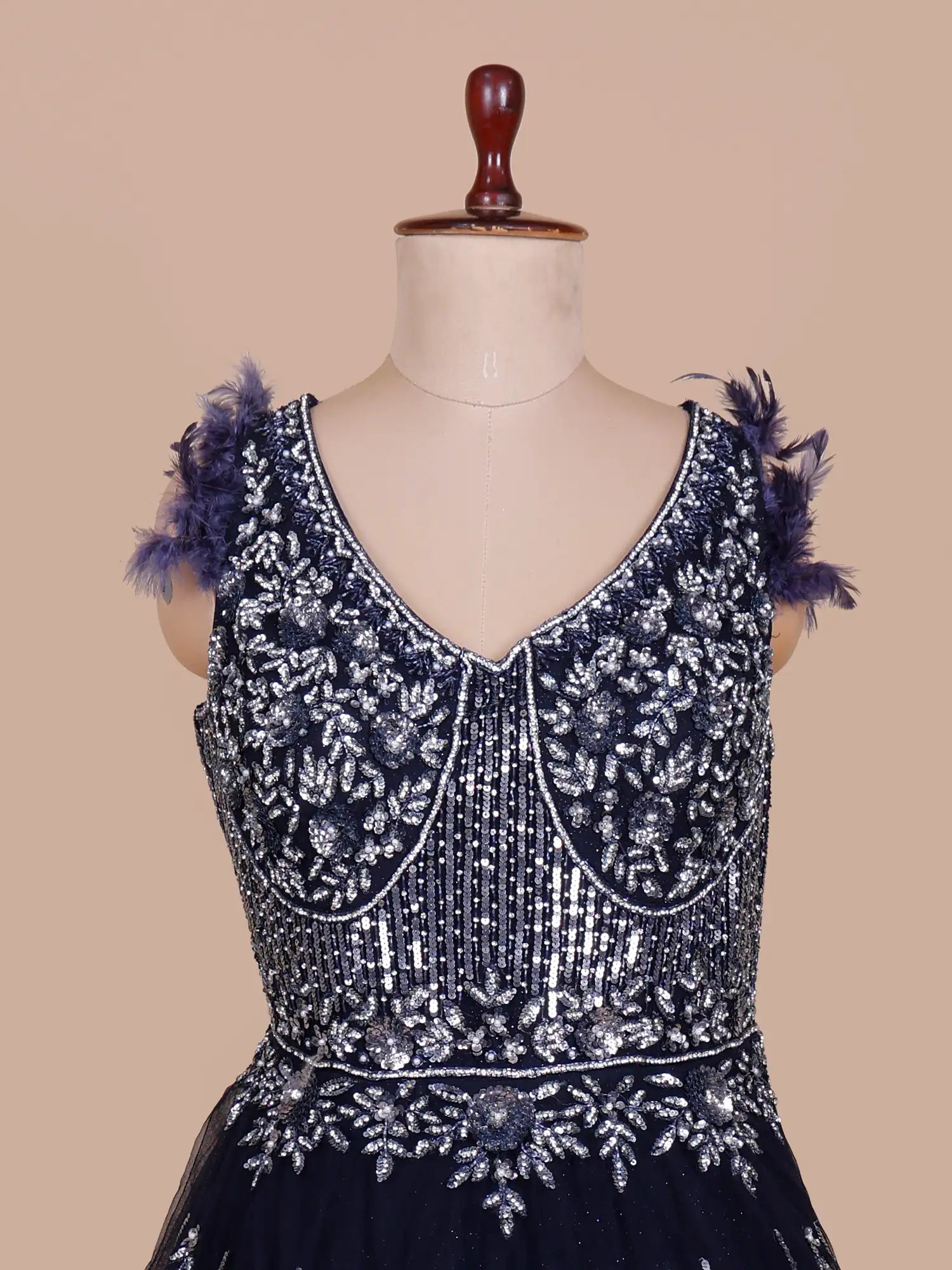 Royal Navy Blue Designer Net Long Gown For Grand Occasions