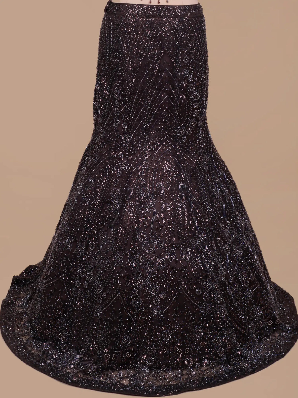 Dark Brown Net Designer Fishcut Lehenga Adorned with Choker Dupatta
