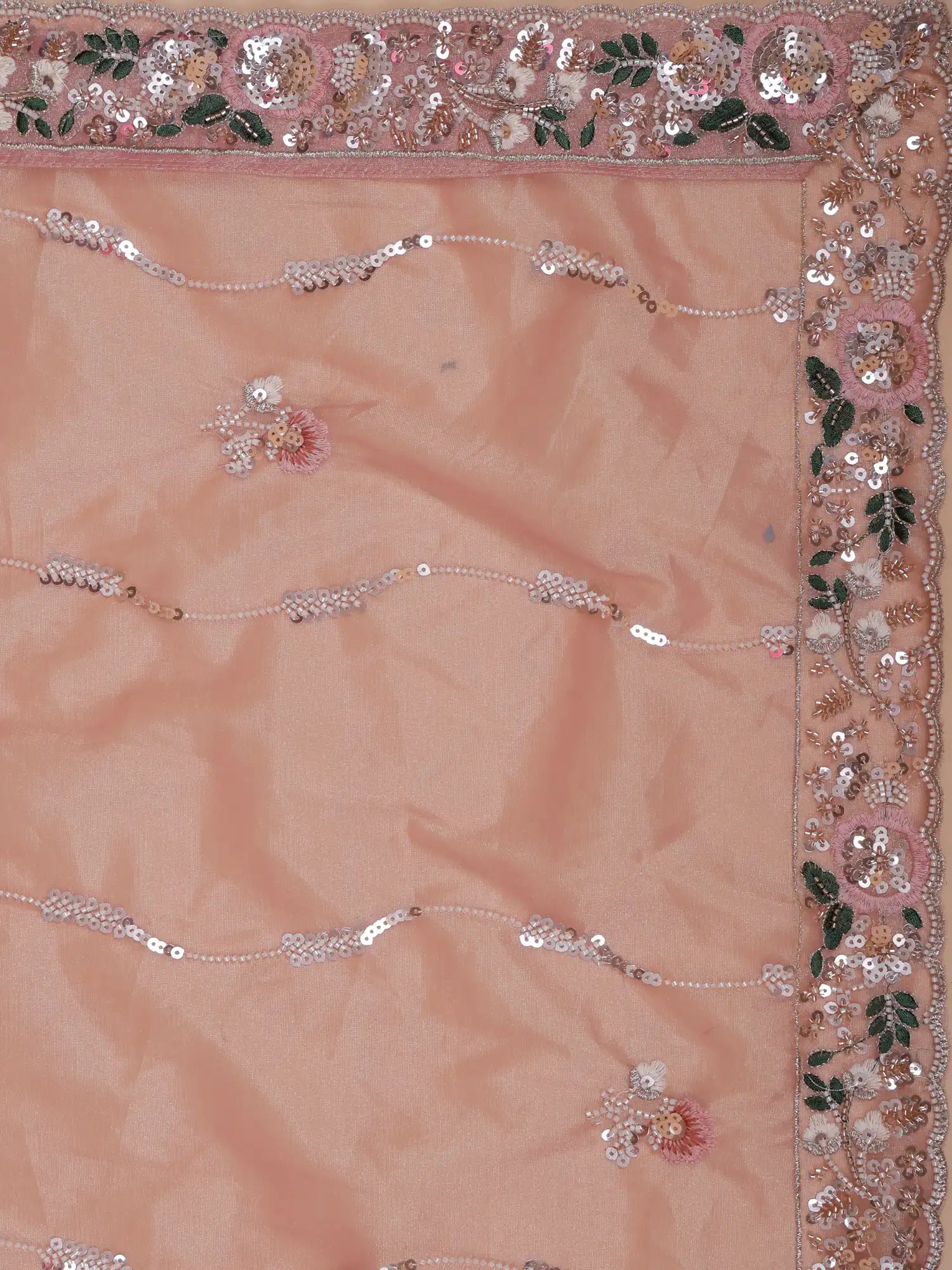 Get Beautiful Dark Peach Organza Long Lehenga With Center Cut Design
