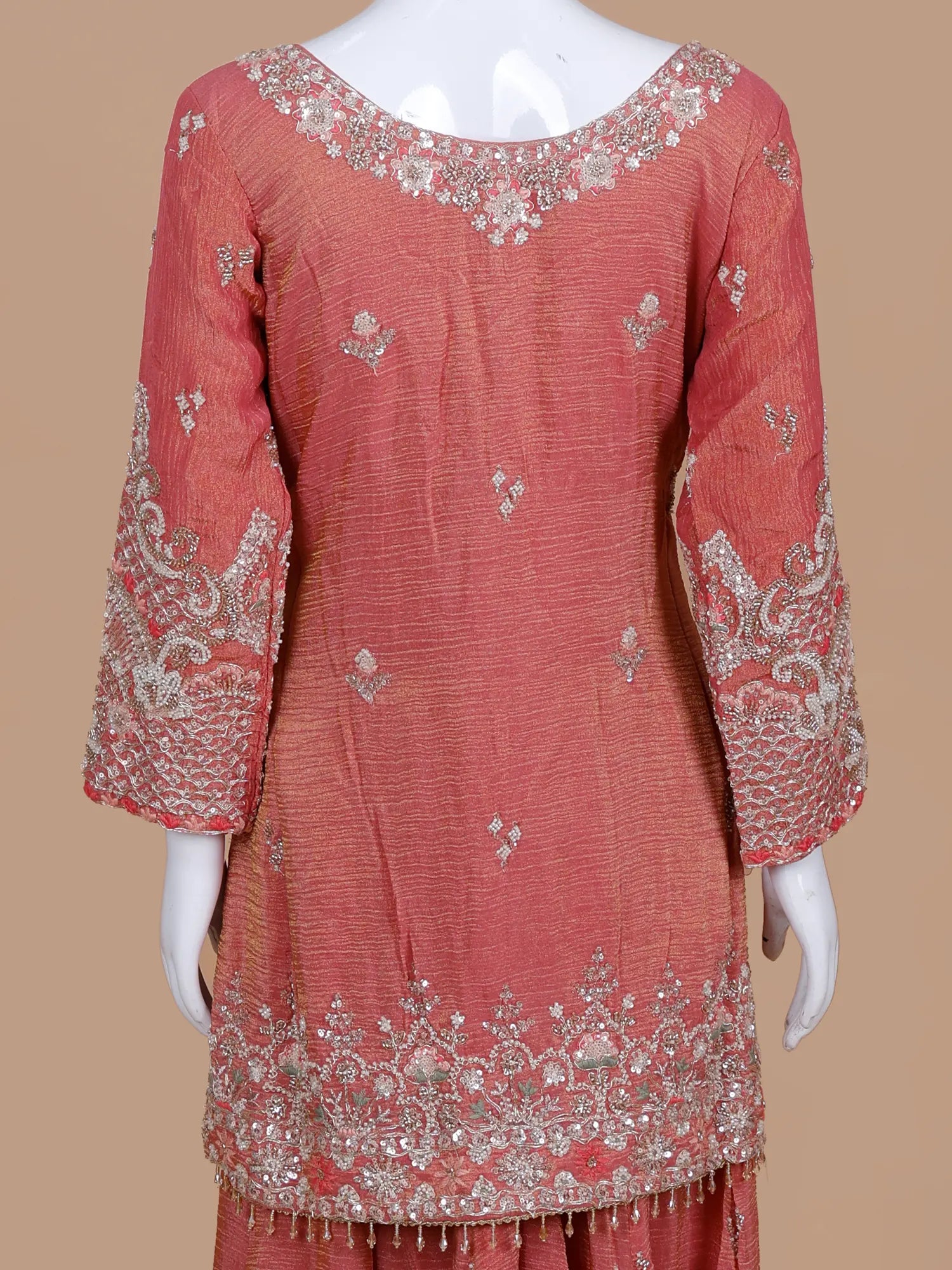 Own Dark Peach Shimmer Silk Palazzo Suit In Designer Threadwork