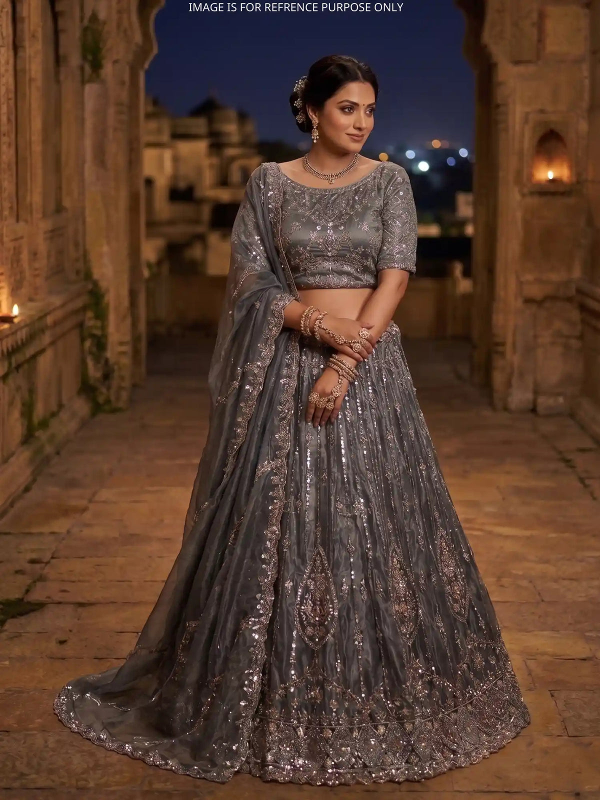 Dazzling Metallic Green Unstitched Lehenga with Floral Vine Embroidery
