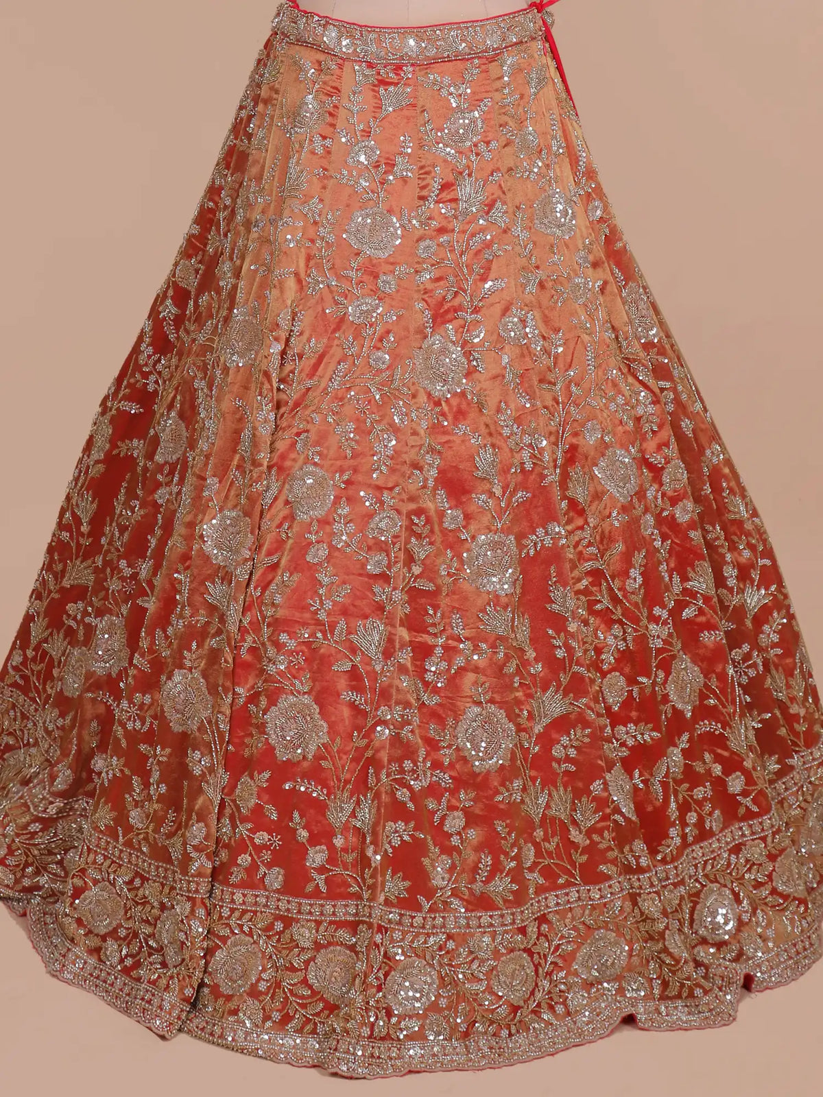 Rust Orange Shimmer Silk Lehenga Choli with Pearl Work