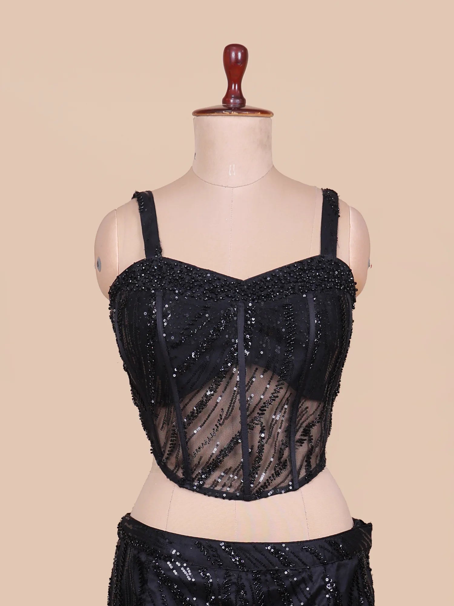 Black Designer Net Fishcut Lehenga With Bead And Sequin Detailing