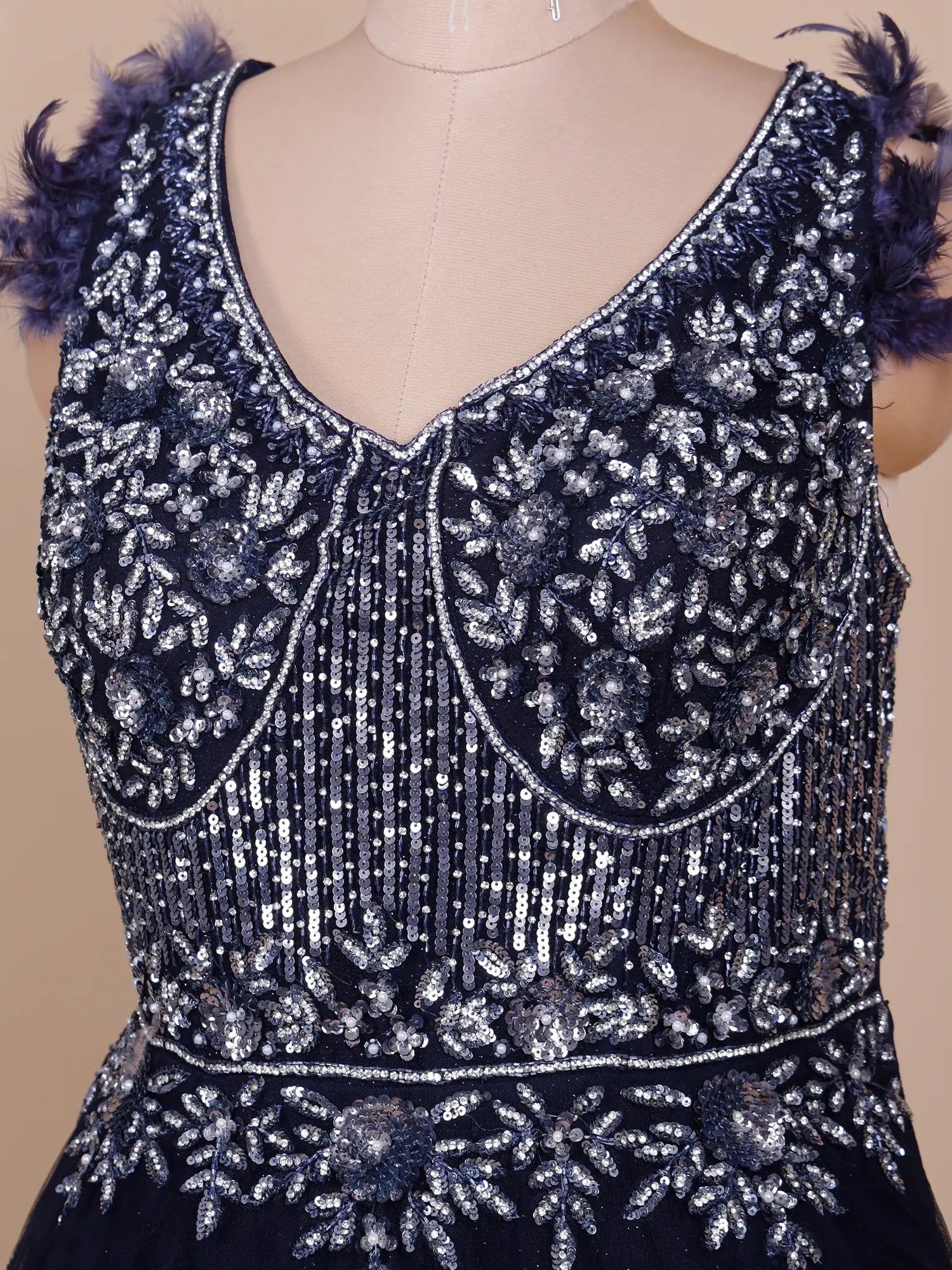 Royal Navy Blue Designer Net Long Gown For Grand Occasions