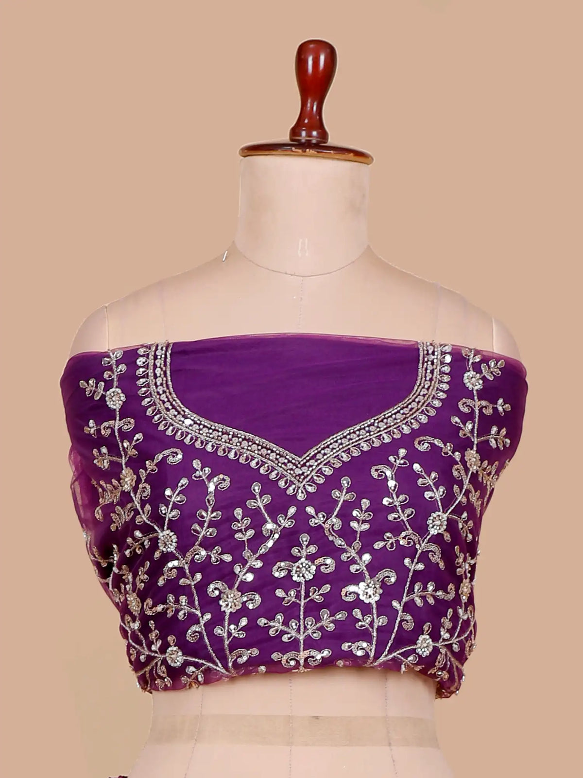 Charming Deep Purple Unstitched Lehenga with Silver Floral Sequin Work