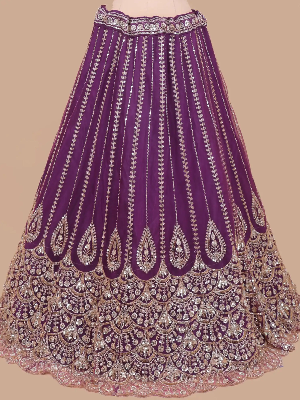 Charming Deep Purple Unstitched Lehenga with Silver Floral Sequin Work