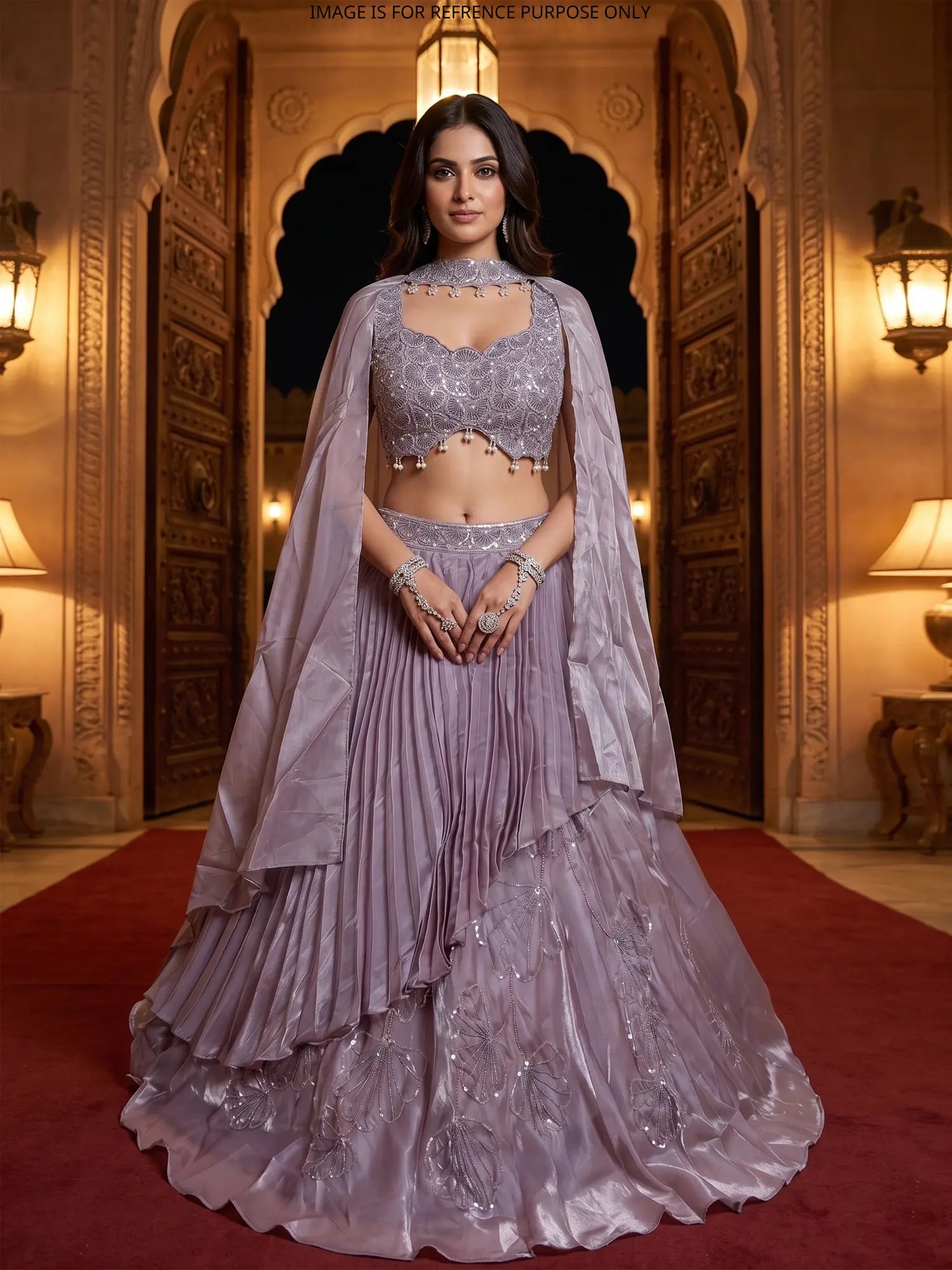 Designer Antique Onion Pink Organza Lehenga With Pearl Work