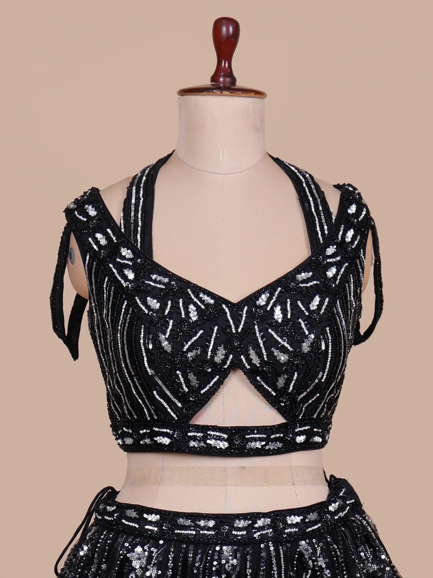 Shop Black Net Designer Lehenga With Petite Round Flare and Sequin Work