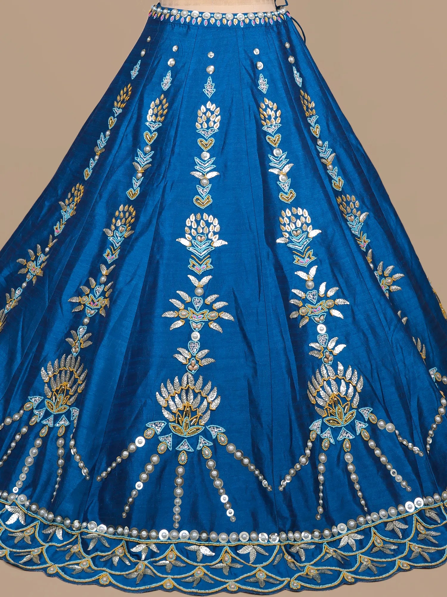 Shop Blue Raw Silk Pearl Sequins Work Latest Lehenga 2026