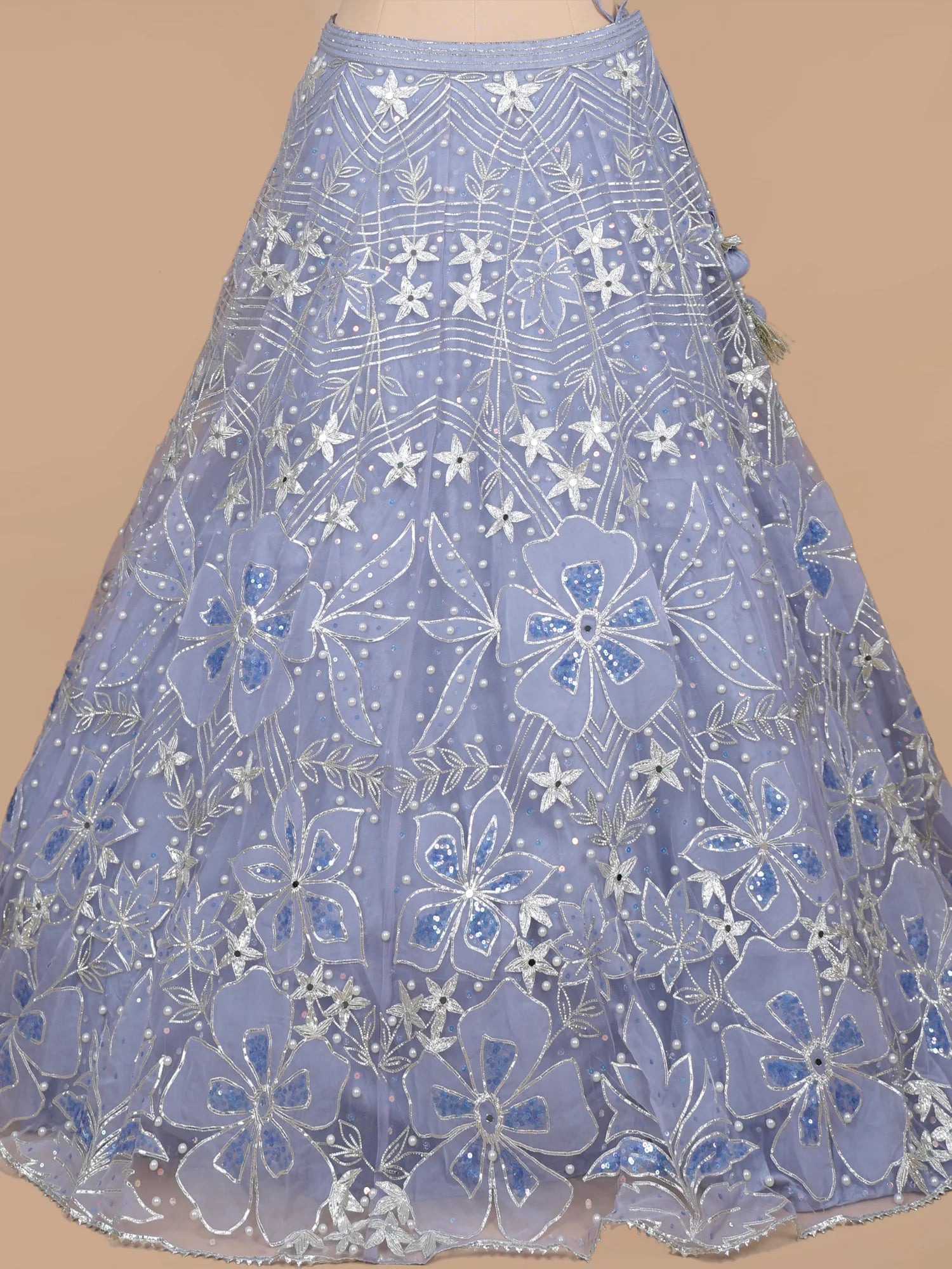 Buy Blue Net Gota Mirror Work Design Lehenga Online
