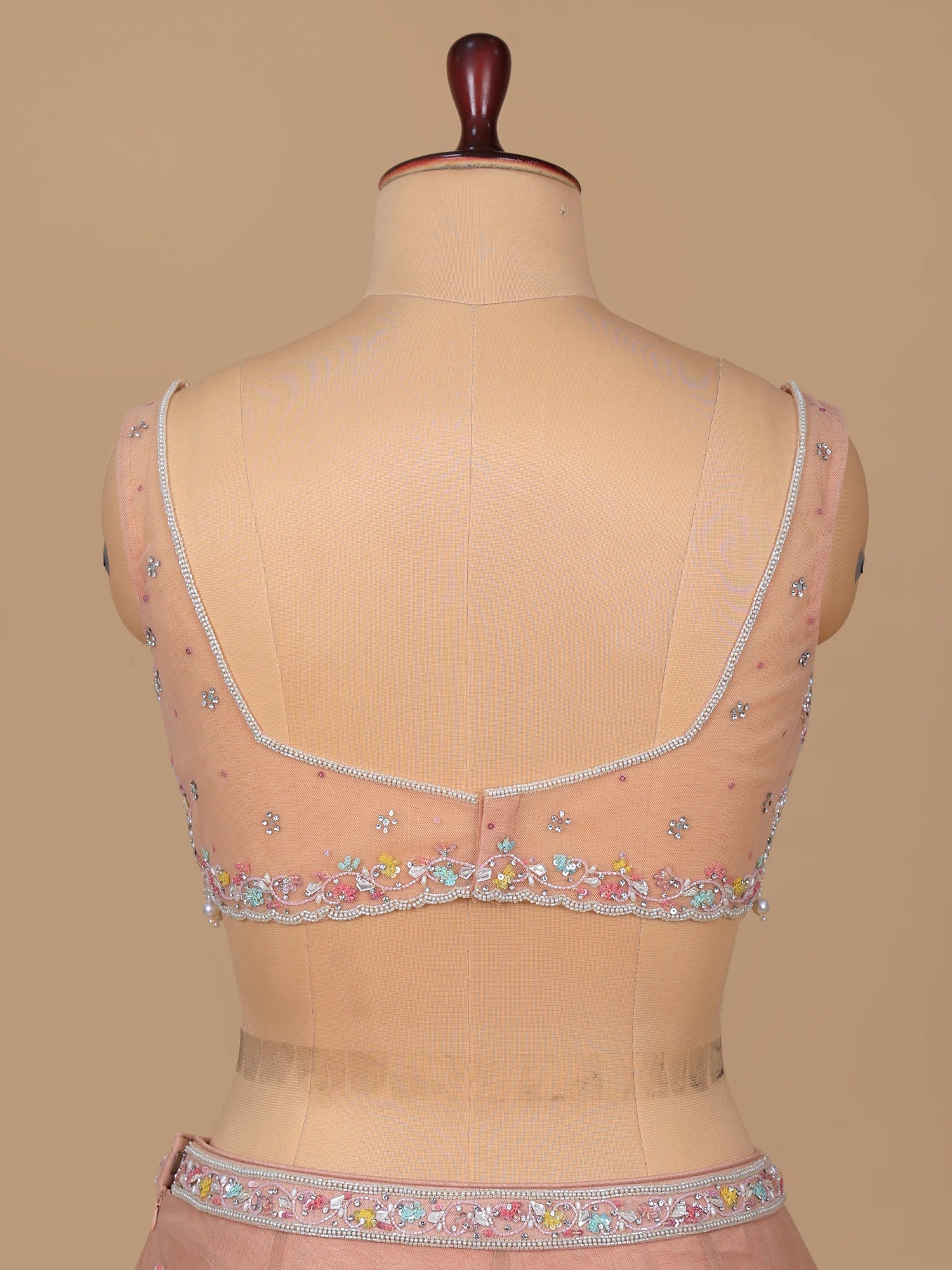 Blush Pink Net Lehenga choli with Pearl Sequins Work