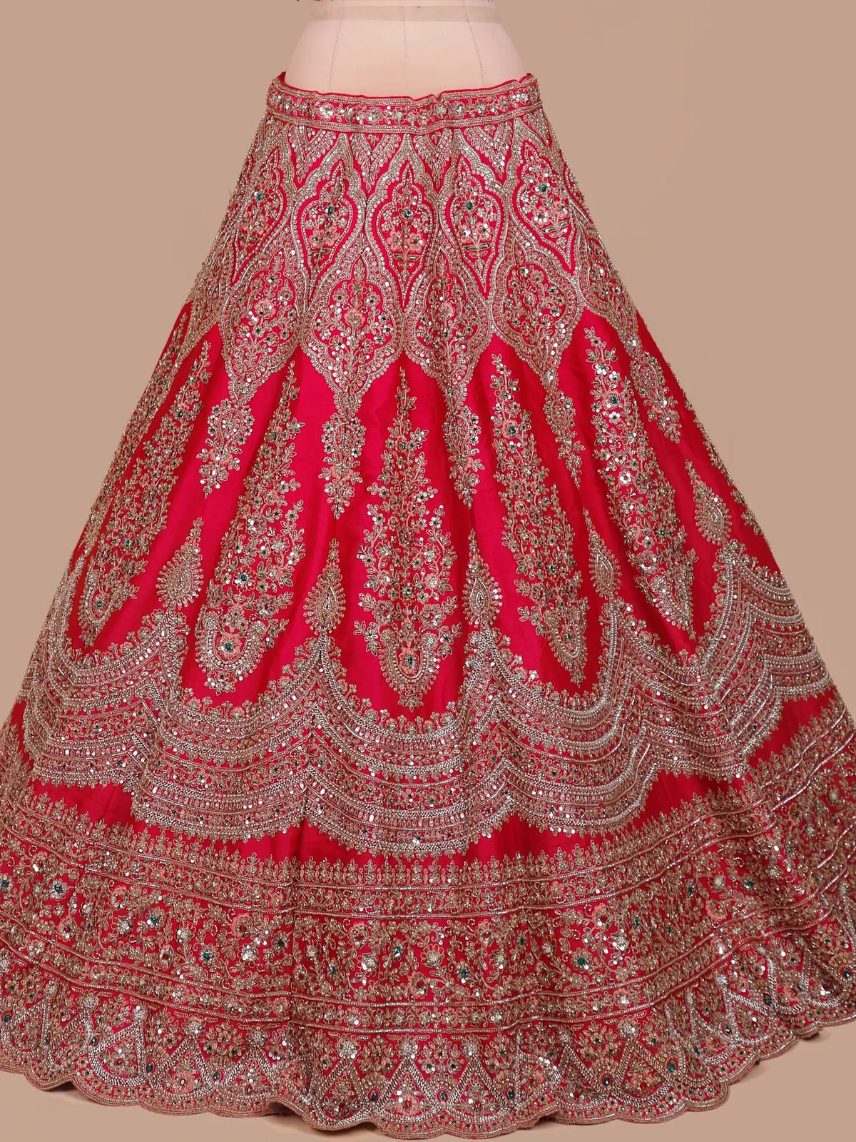Rani Silk Designer Wedding Lehenga with Floral Embroidery and Stone Accents