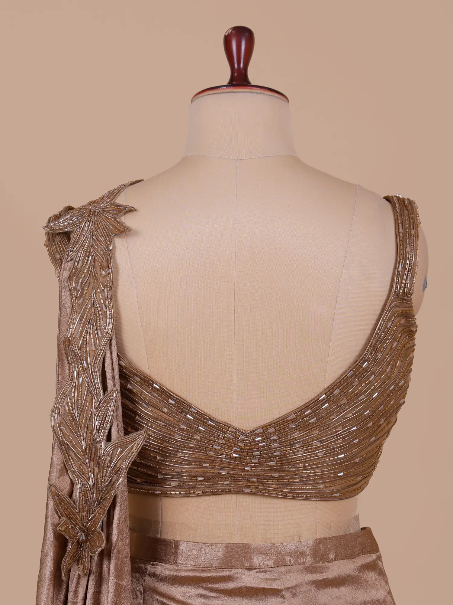 Designer Brown Party Wear Saree Style Lehenga With Sequins Work