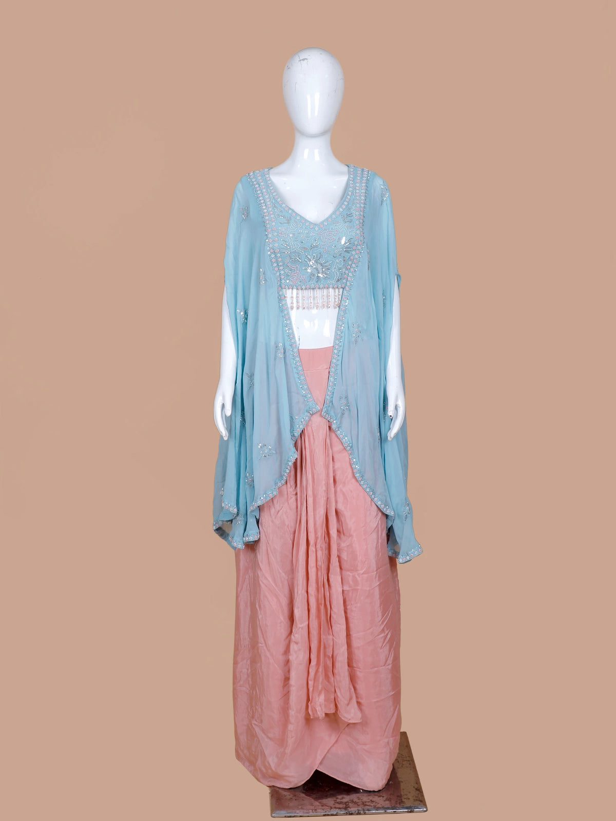 Modern Dual Shade Georgette Chinon Indo Western Suit With Unique Shrug
