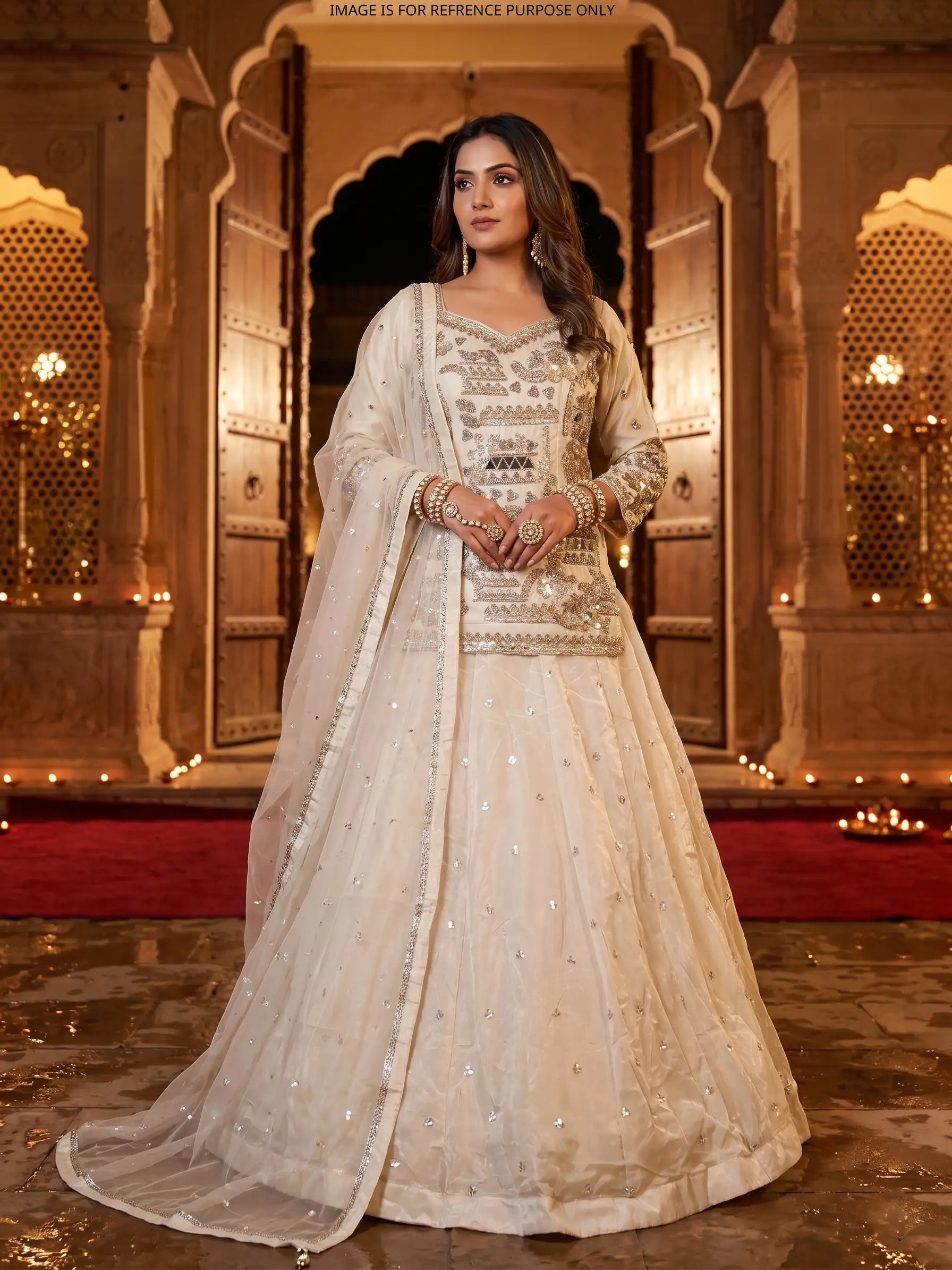 Designer Festive Wear Cream Peplum Lehenga With Beads Work