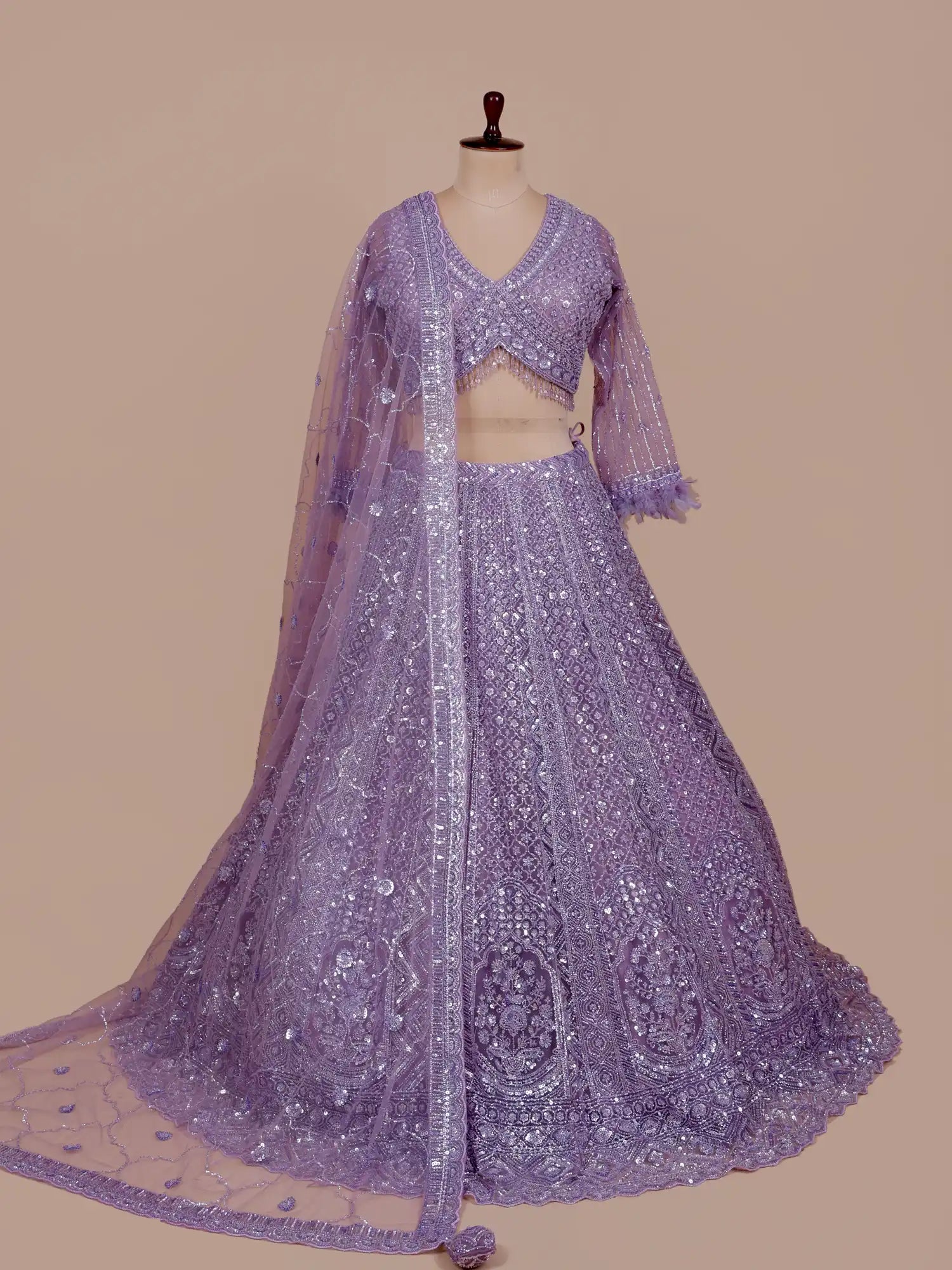 Buy Beautiful Lavender Lehenga With Beads Work For Wedding Functions