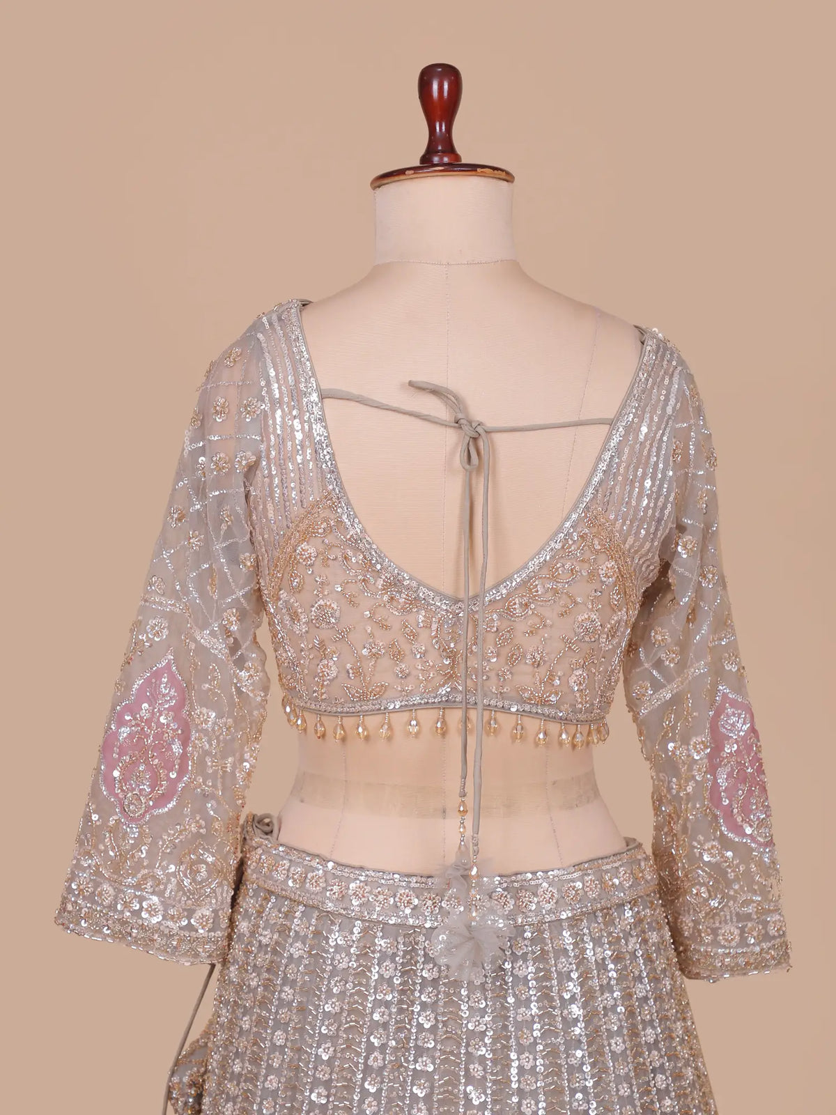 Chickoo Net Couture Lehenga Choli with Applique Embellishment