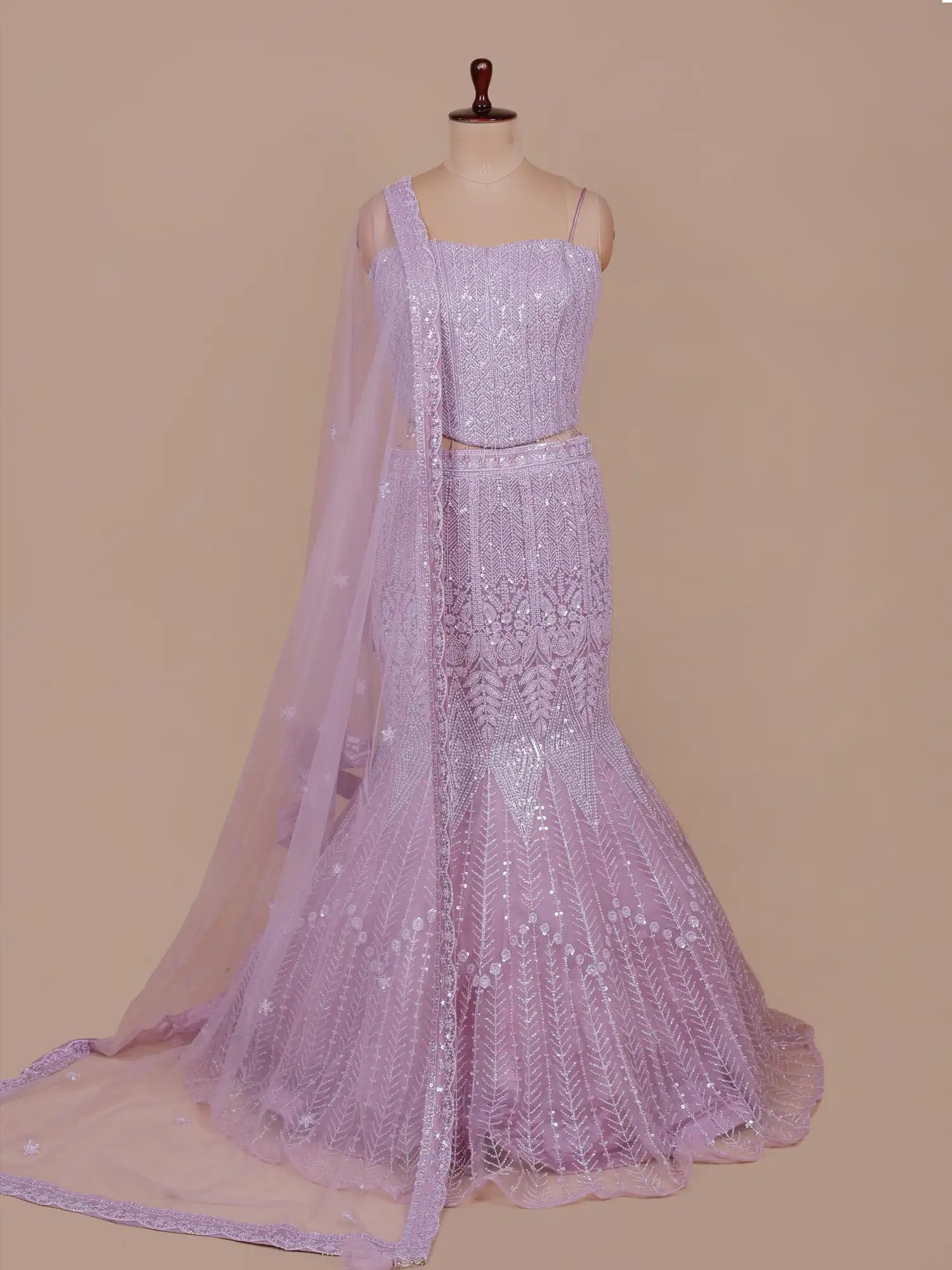 Luxury Lilac Fishcut Mermaid Lehenga For Wedding Occasions