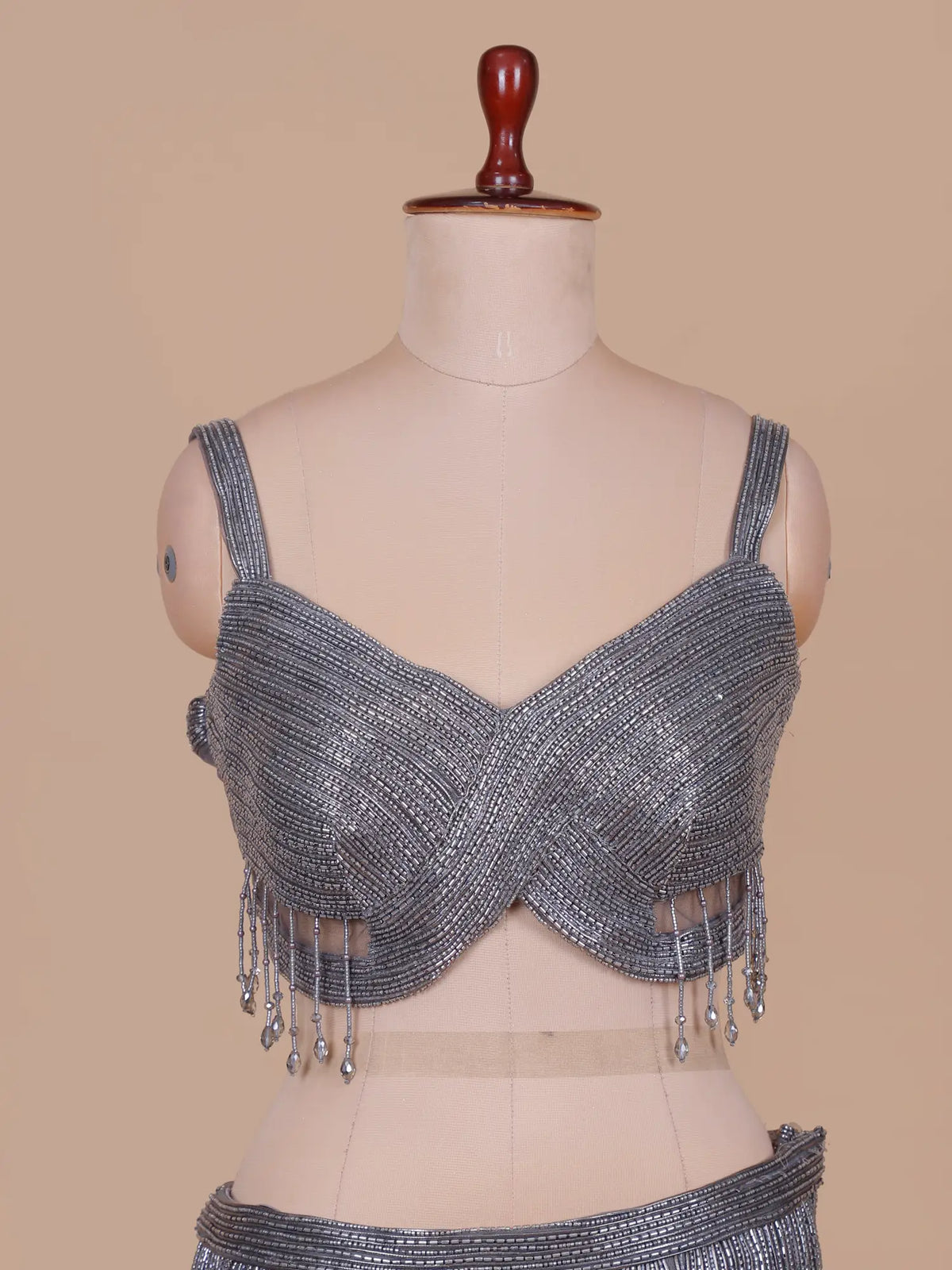 Dark Grey Net Drape Designer Mermaid Lehenga with Diamond Work