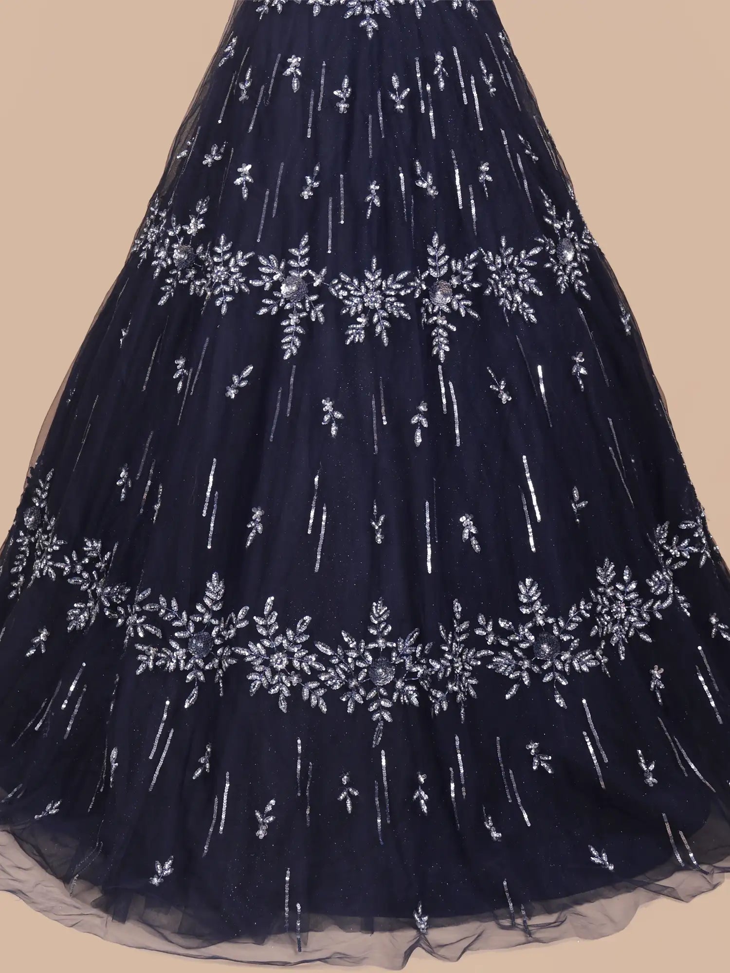 Royal Navy Blue Designer Net Long Gown For Grand Occasions