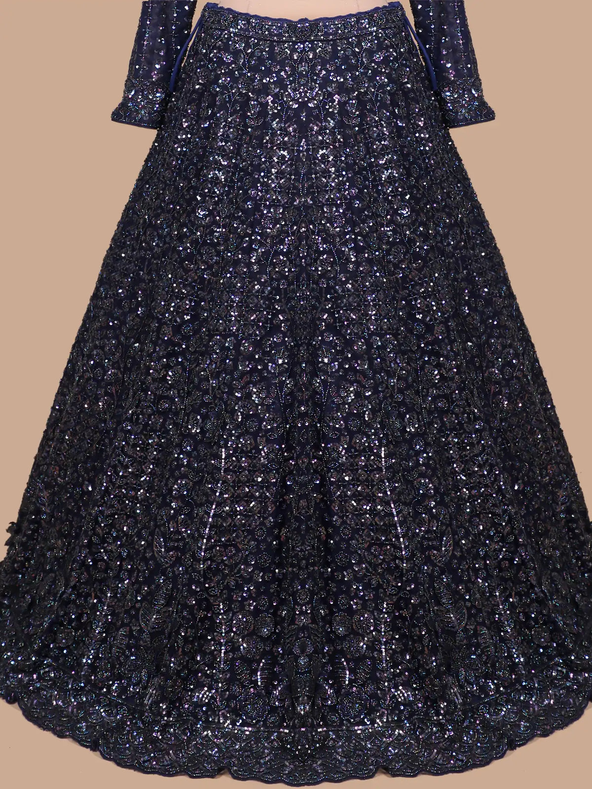 Glamorous Midnight Blue Designer Lehenga with Beaded Floral Patterns