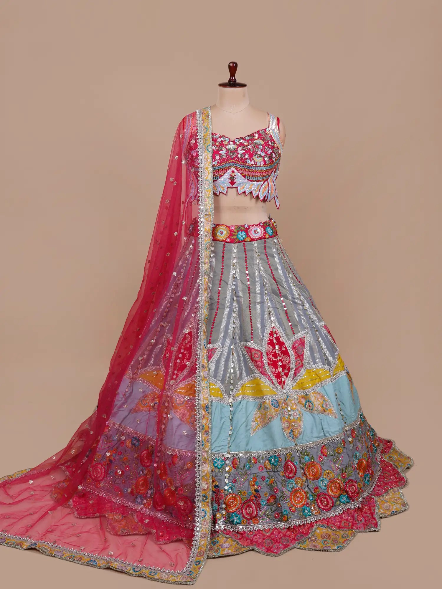 Exclusive Multi Color Silk Lehenga Choli Set With Luxury Embroidery Work Online