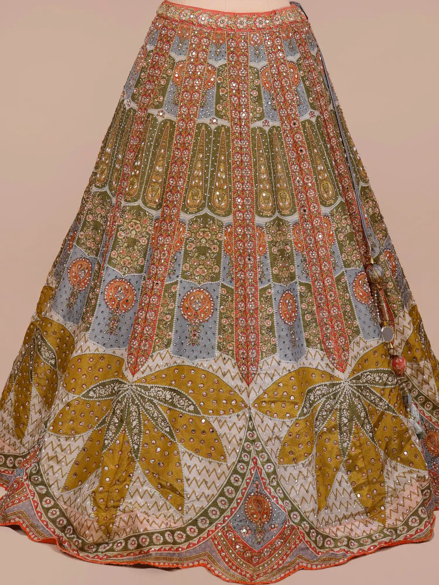 Premium Luxury Multi Color Silk Lehenga Pearl Diamond Detailing