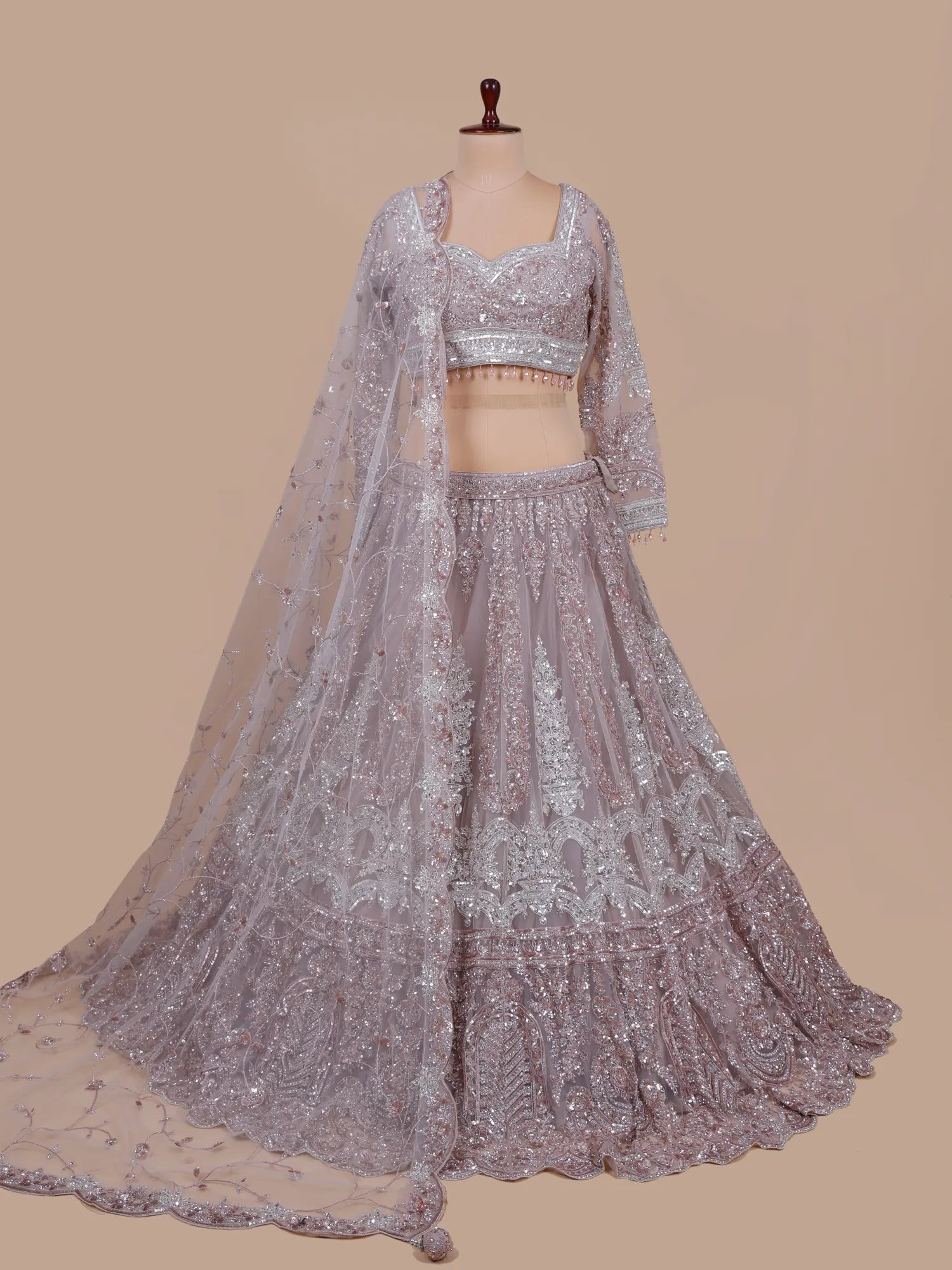 Luxury Party Wear Onion Pink Net Lehenga With Diamond Work