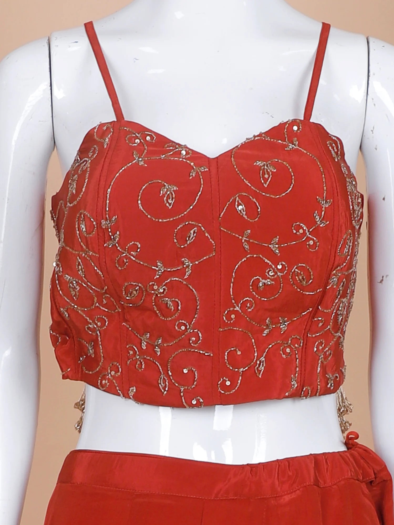 Pick Rust Red Chinon Designer Indo Western Palazzo Suit With Choker Dupatta