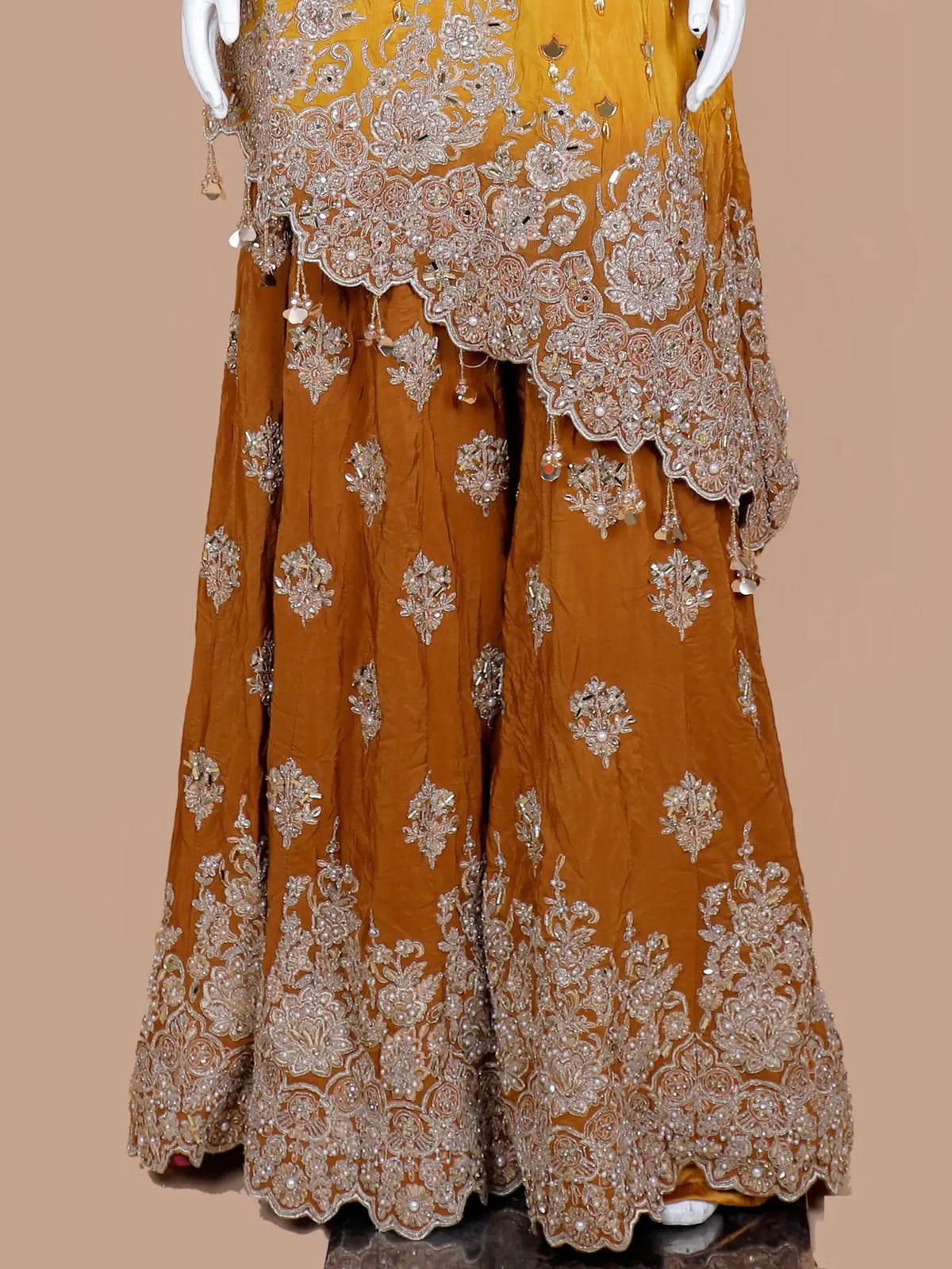 Dual Shade Silk Palazzo Suit with Mirror Crystal Designer Accents
