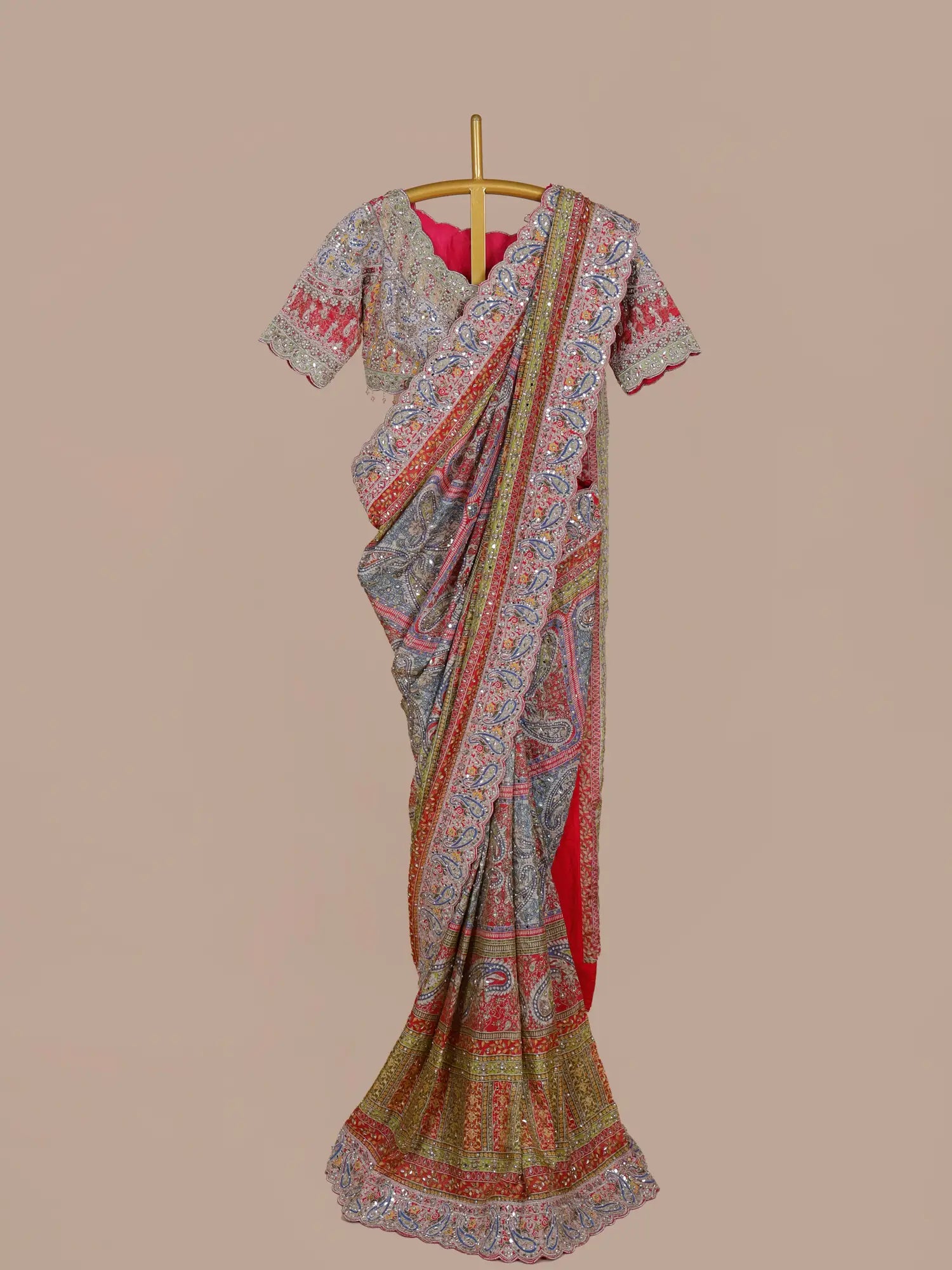 Buy Premium Printed Silk Saree Highlighting Diamond Mirror Craftsmanship