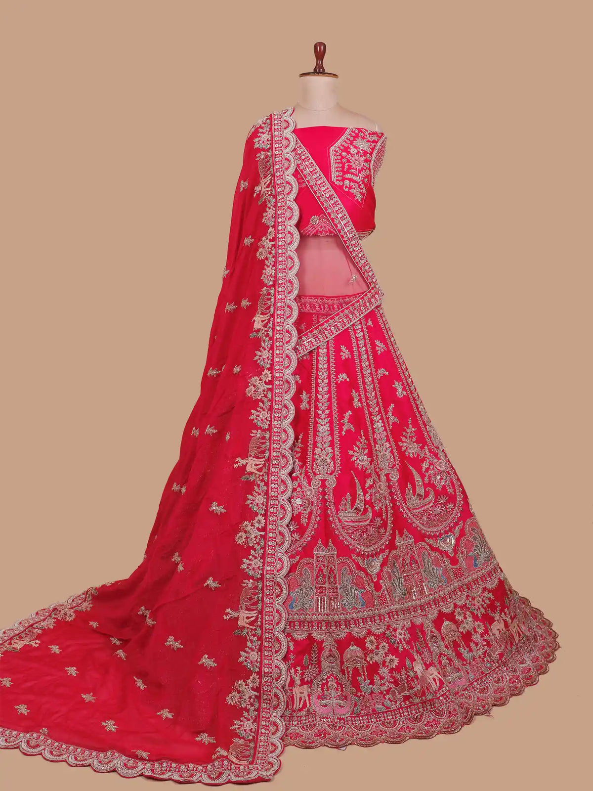 Luxurious Rani Pink Bridal Lehenga Showcasing Royal Palace Embroidery