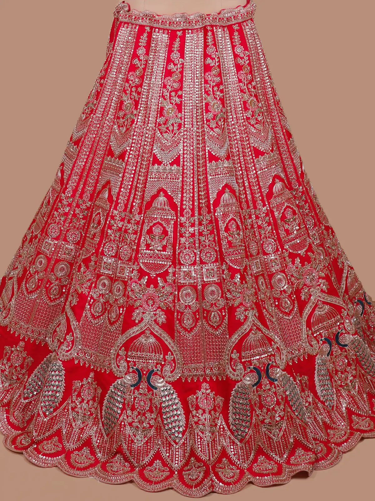 Grand Rani Pink Wedding Lehenga Showcasing Peacock and  Floral Embroidery