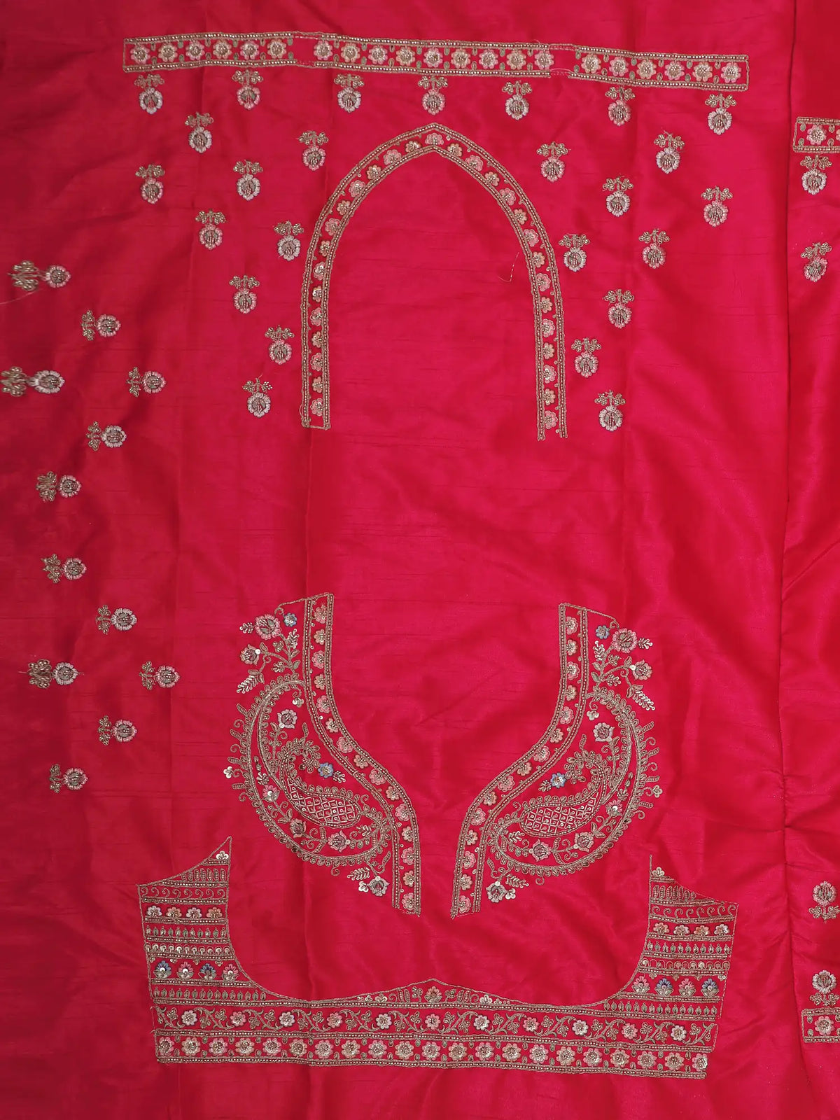 Designer Rani Pink Silk Bridal Lehenga with Royal Couple  and Palace Arch Embroidery